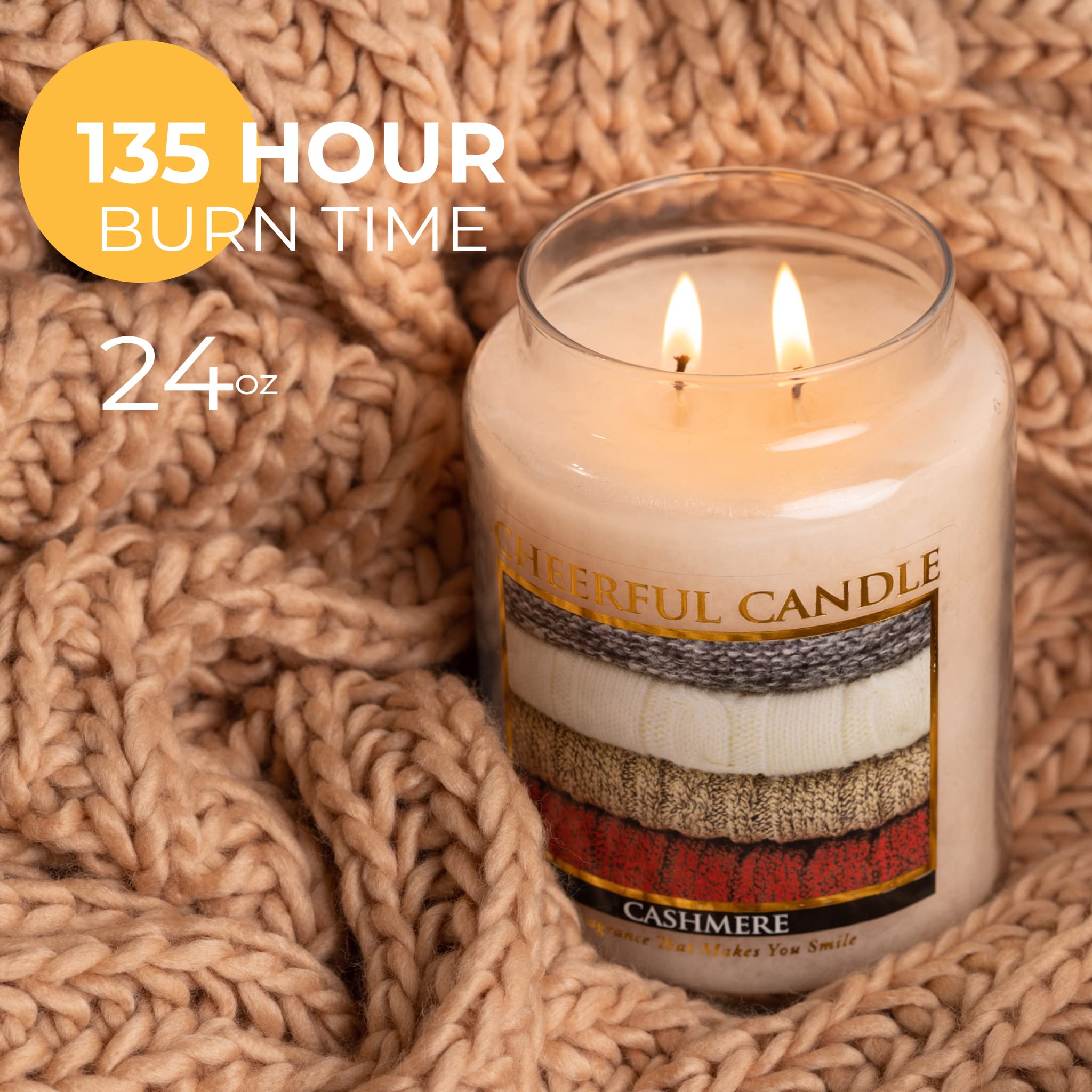 24oz Scented Cashmere Candle Jar - 135 Hours Burn Time, Luxury Home Fragrance Gift for Women - Perfect for Relaxation, Spa Days & Romantic Ambience
