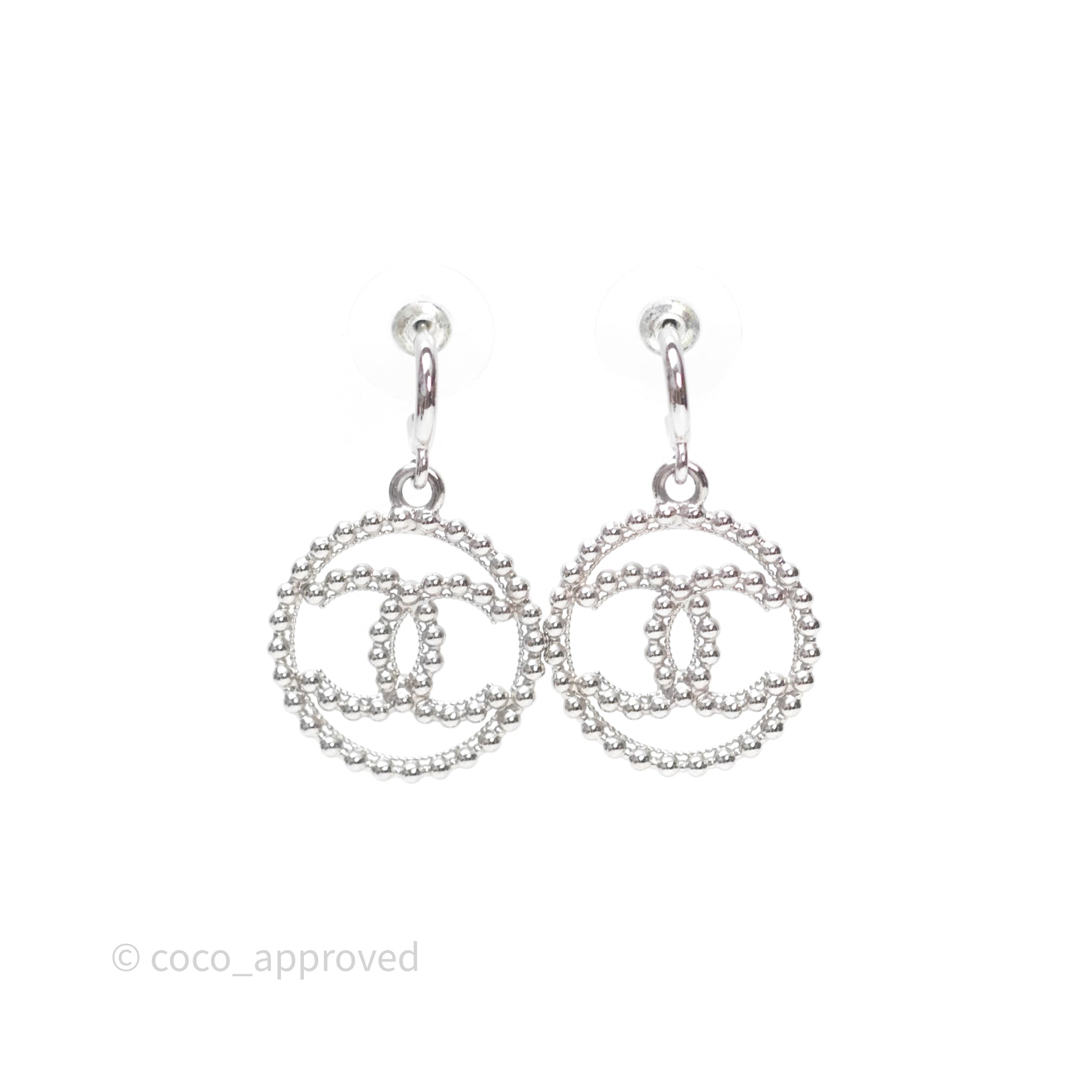 Chanel CC Drop Round Earrings in Silver Tone - 22C Collection | Luxury Fashion Jewelry for Women, Perfect for Parties, Weddings & Special Occasions