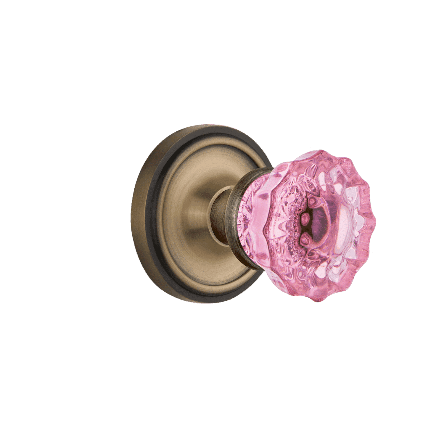 Antique Brass Classic Rosette with Pink Crystal Knob - Elegant Cabinet & Drawer Hardware for Vintage Home Decor