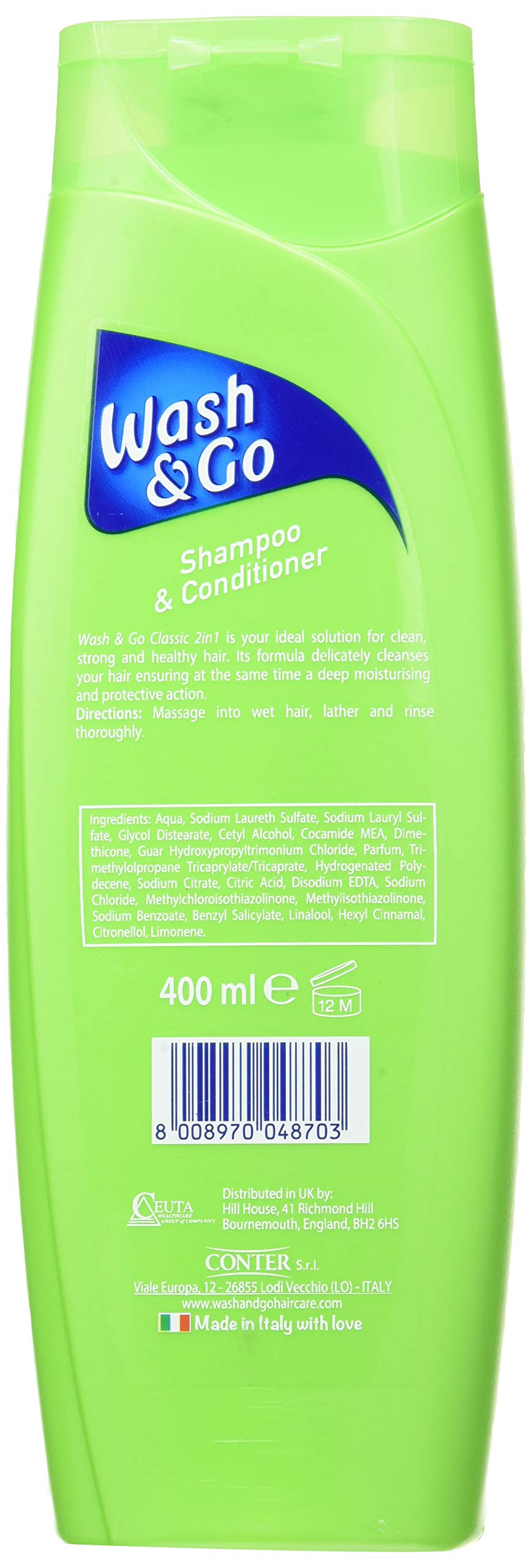 Wash & Go Classic 2 in 1 Shampoo & Conditioner - 400ml for Men & Women - Hydrating & Nourishing Hair Care - Perfect for Daily Use, Travel & Gym