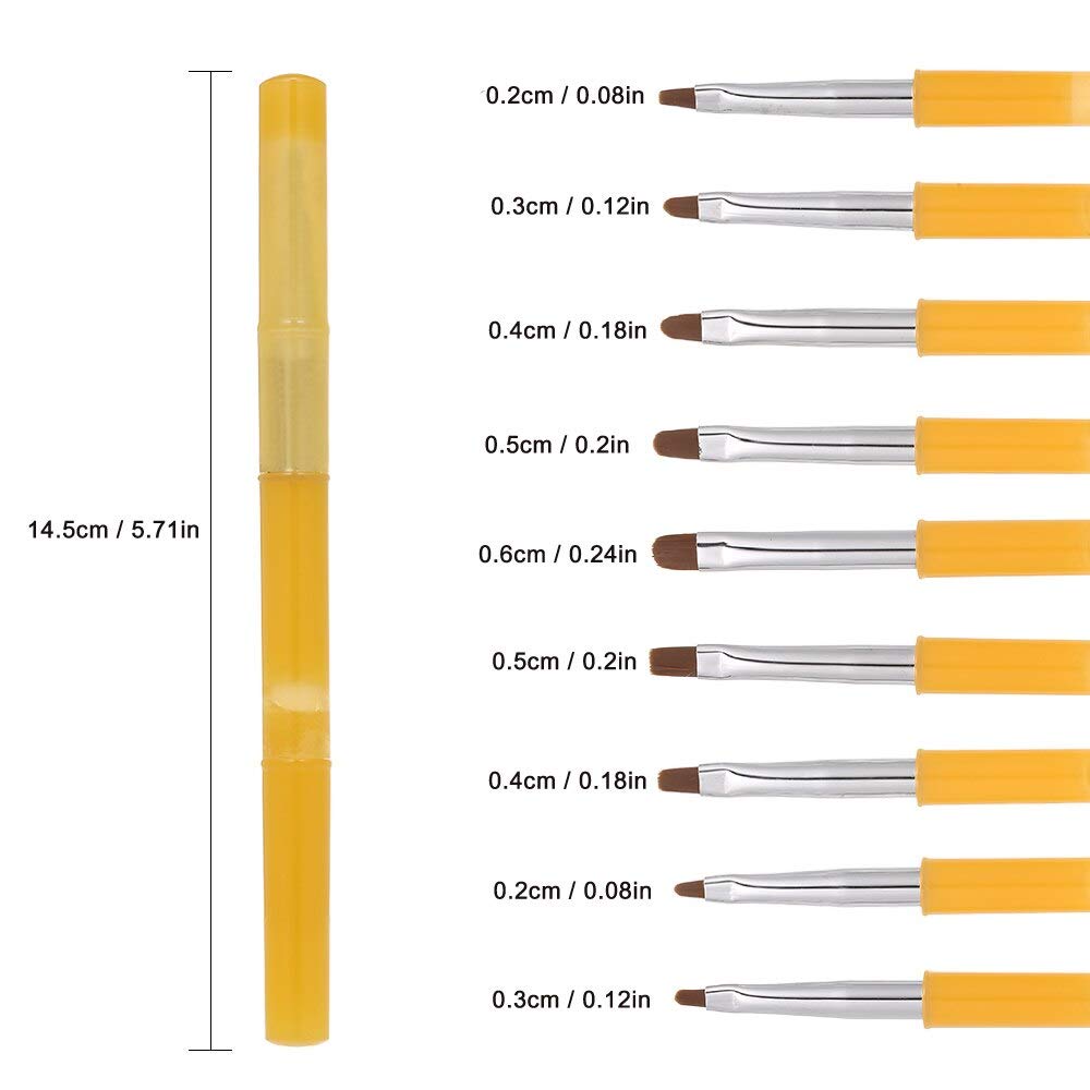 9pcs UV Gel Acrylic Nail Brushes Kit - Professional False Nail Tips & Nail Art Design Tools Set with Painting Liner, Builder Brush for Manicure & Pedicure (Amber Color) - Perfect for Salon, Home DIY & Professional Nail Artists