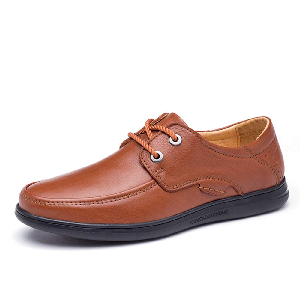 Men's Leather Dress Shoes - Classic Oxford Lace-Up Derby Shoes with Round Apron Toe, Cowhide & Anti-Slip Block Heel | Formal Office Wear, Business Attire & Wedding Occasions