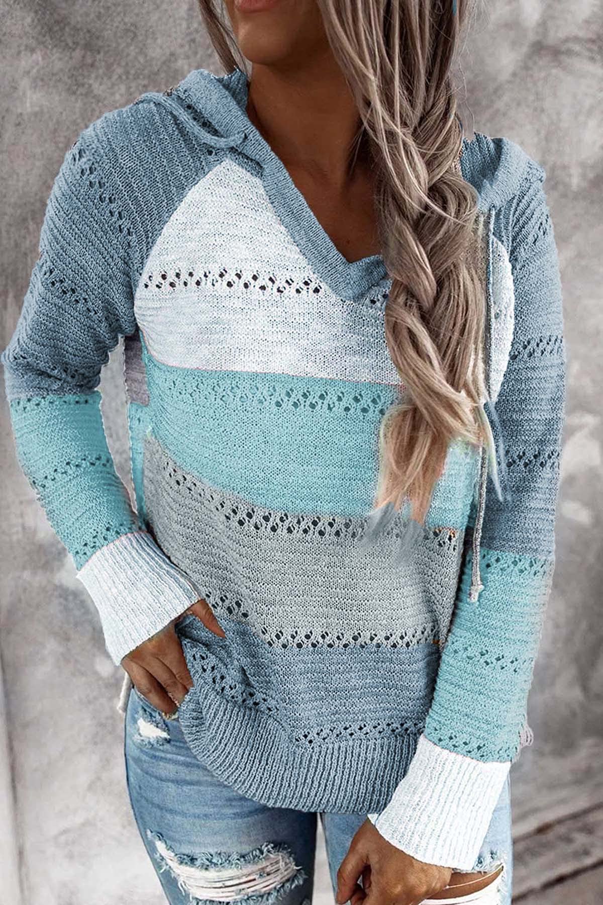 NEYOUQE Women's Long Sleeve Color Block Pullover Sweater - Striped Casual Hoodie Cardigan for Fall & Winter | Cozy Office Wear, Weekend Outfits, and Layering Essential