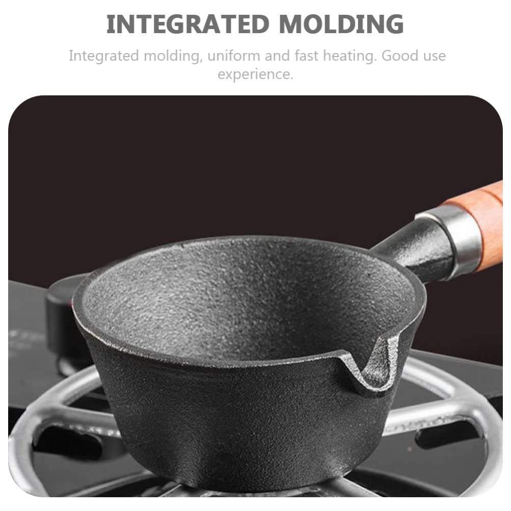 Premium Cast Iron Butter Warmer & Mini Egg Frying Pan - Wood Handle Soup Sauce Pot for Melting, Boiling & Cooking - Perfect for Kitchen, Camping & Outdoor Use