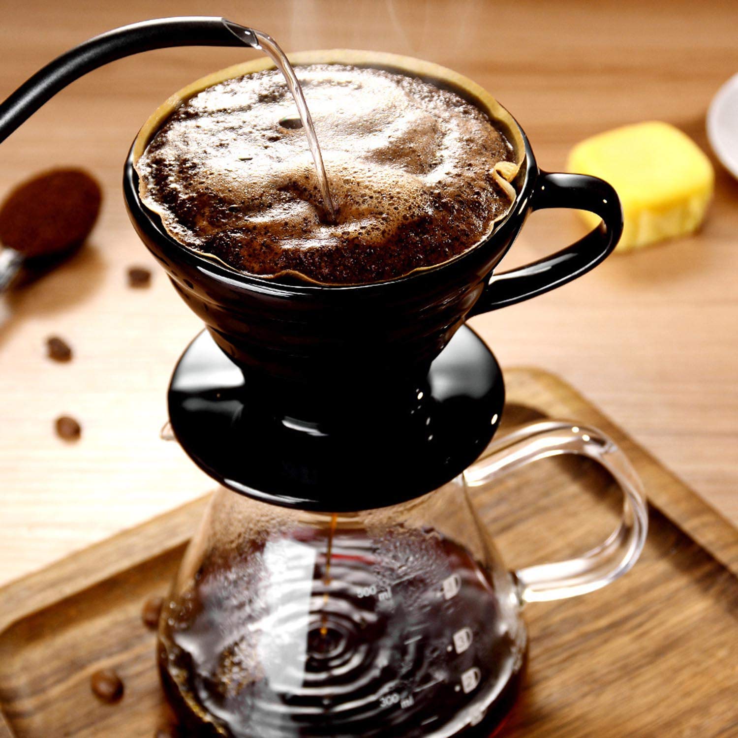 Premium Pour Over Coffee Dripper Set - Heat Resistant Glass Carafe (500ml), Ceramic Coffee Dripper, Measuring Spoon & 100 Paper Filters - Perfect for Home Brewing, Office Use & Gift Giving