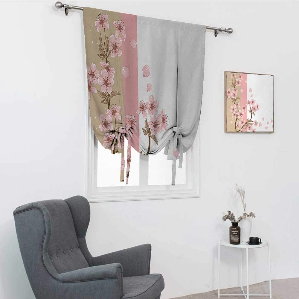 Japanese Sakura Blossom Window Blinds & Shades - Romantic Cherry Blossom Floral Design for Room Darkening | Sand Brown & Light Pink (48x64 inches) | Perfect for Living Room, Bedroom & Asian-Themed Decor