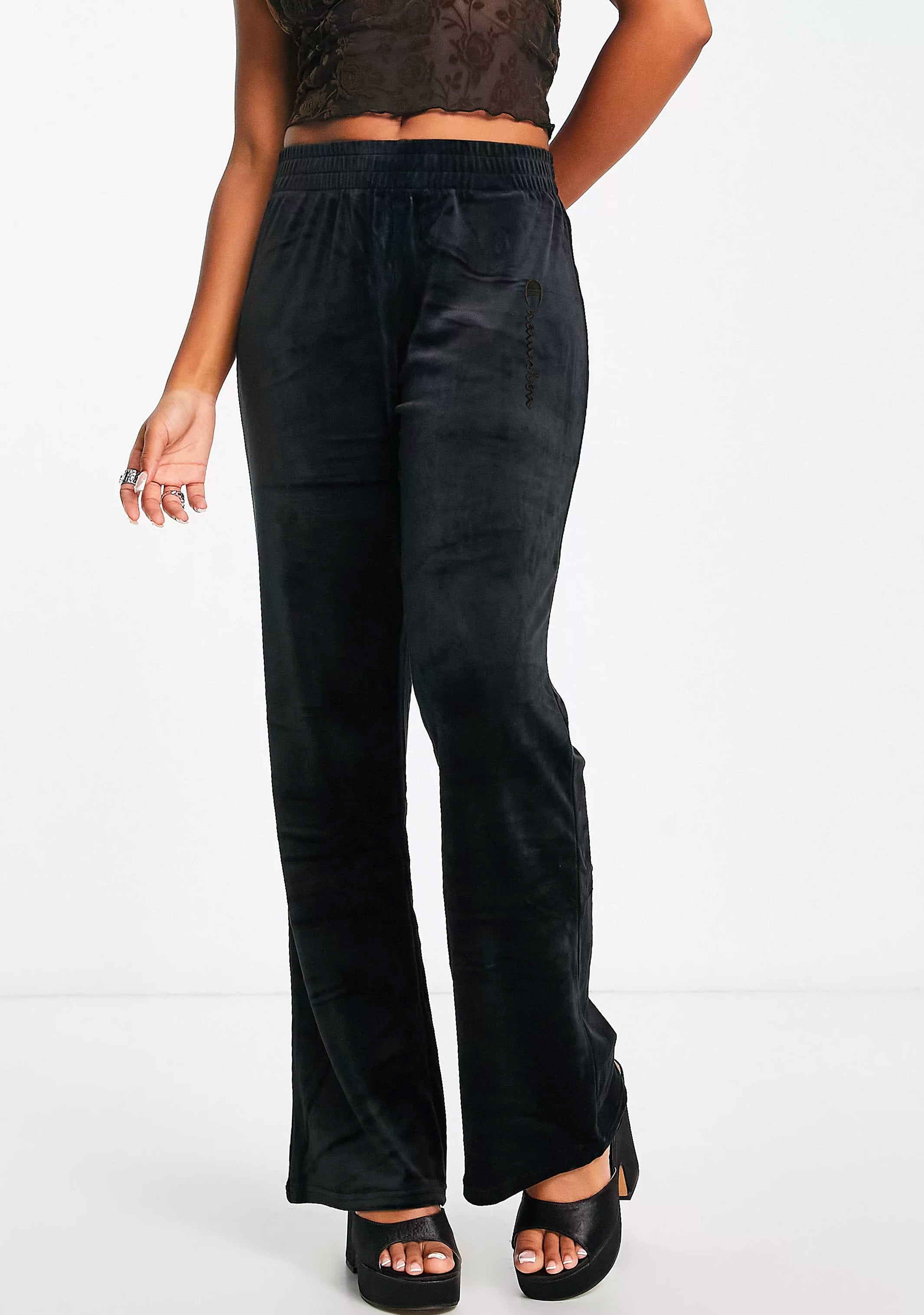 Champion Women's Wide Leg Velvet Velour Pants - Soft & Comfortable Lounge Pants for Women, Black - Perfect for Casual Wear, Yoga, and Relaxing at Home