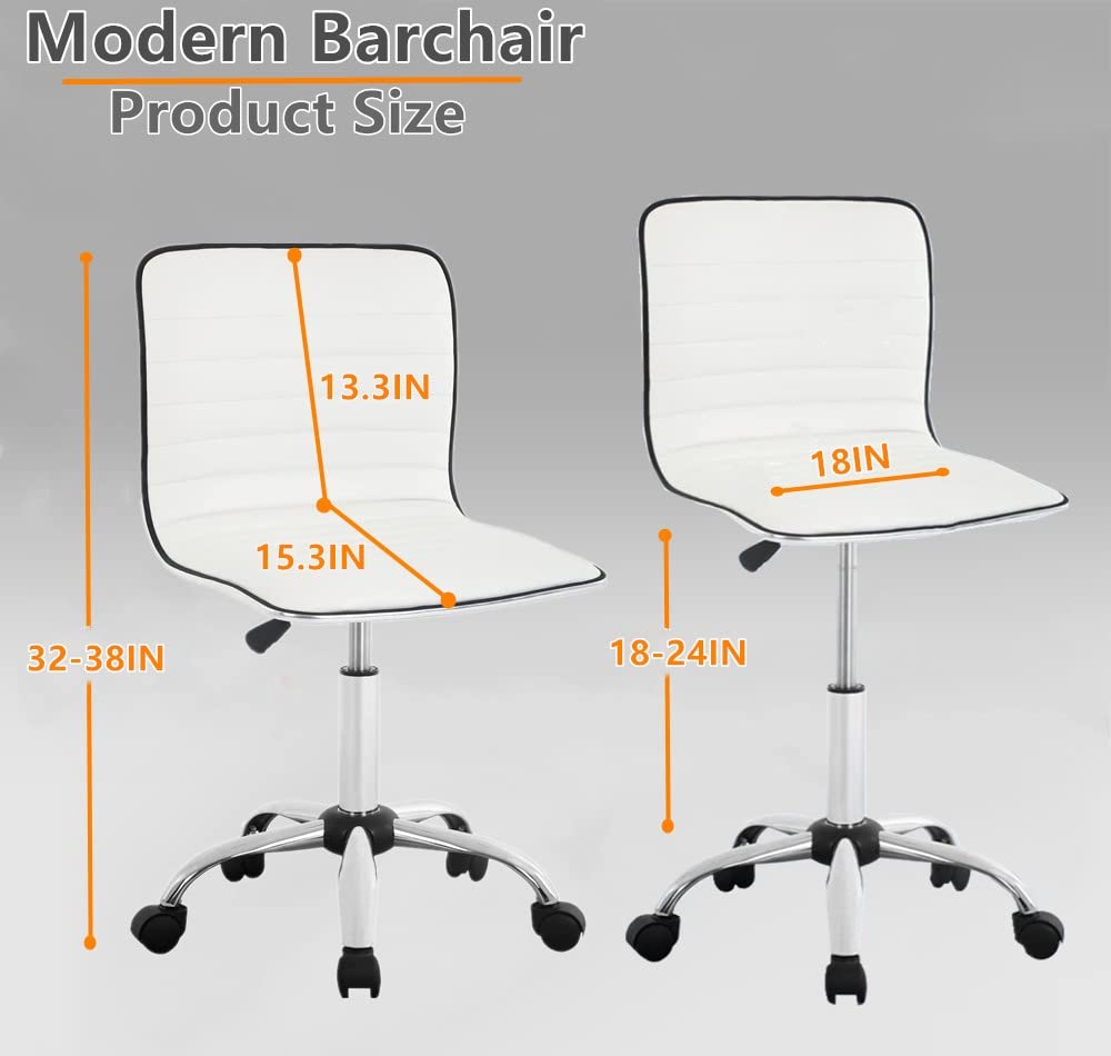 Ergonomic Adjustable Office Chair - Modern PU Leather Swivel Task Chair with Lumbar Support for Home Office, Gaming & Makeup Vanity (White) | Comfortable Desk Chair for Long Hours of Work & Study