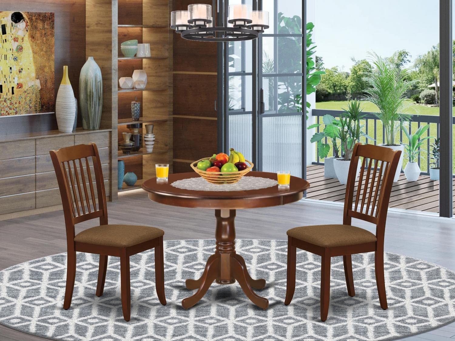 East West Furniture HLDA3-MAH-C 3-Piece Mahogany Dining Set with 42