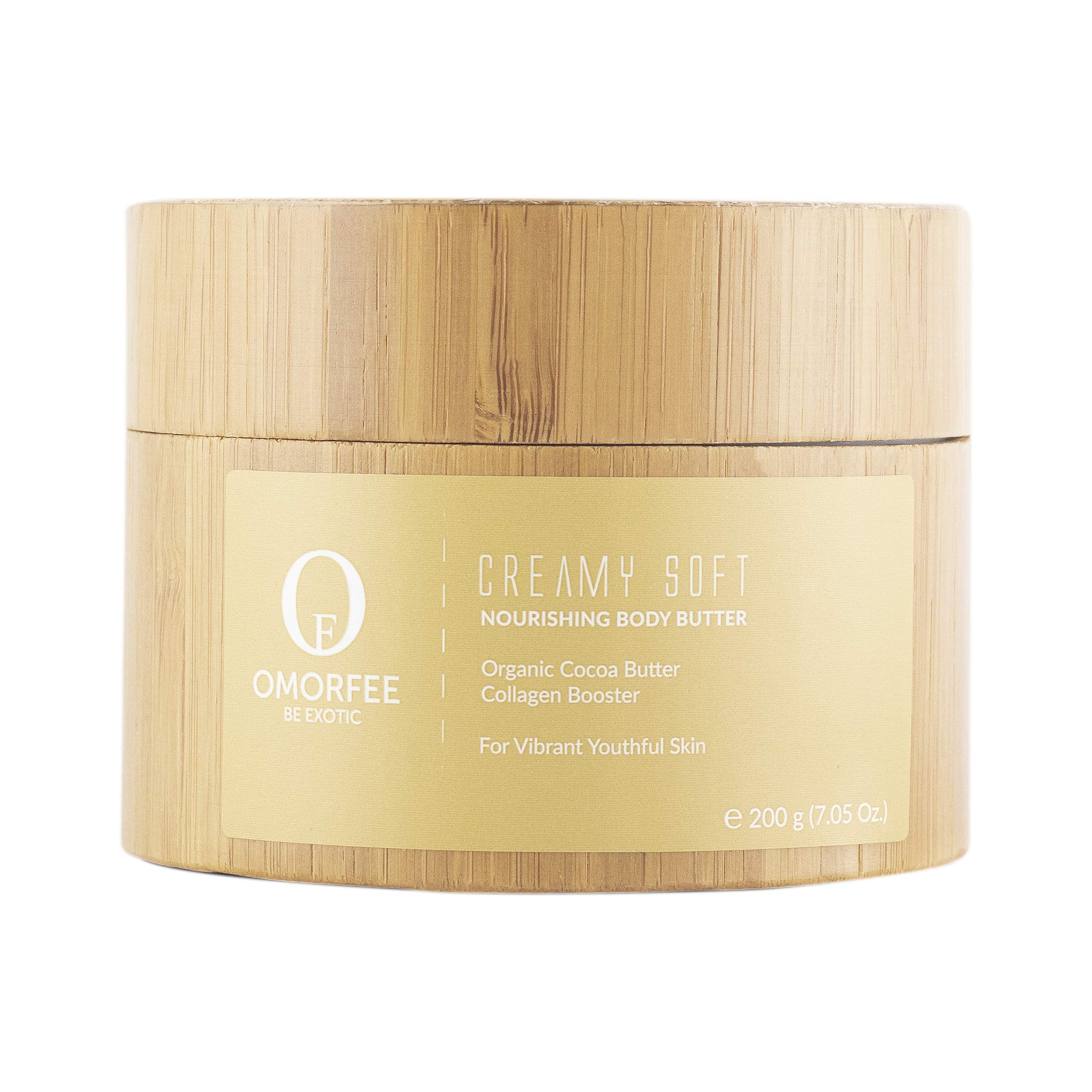 OMORFEE Organic Body Butter - Creamy Soft Moisturizer with Cocoa Butter & Vanilla Essential Oil | Deep Hydration & Collagen Boost | 7.05 Oz for Dry Skin Care | Perfect for Daily Use, After Shower & Night Routine
