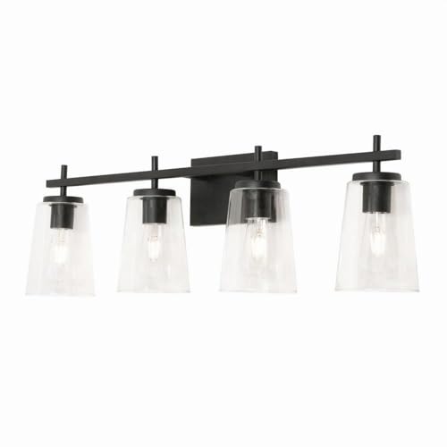 Joanna 33 Inch Modern Vanity with White Glass Shade - Black Bathroom Vanity Set with Mirror & Stool - Perfect for Bedroom, Bathroom & Dressing Room Makeup Station