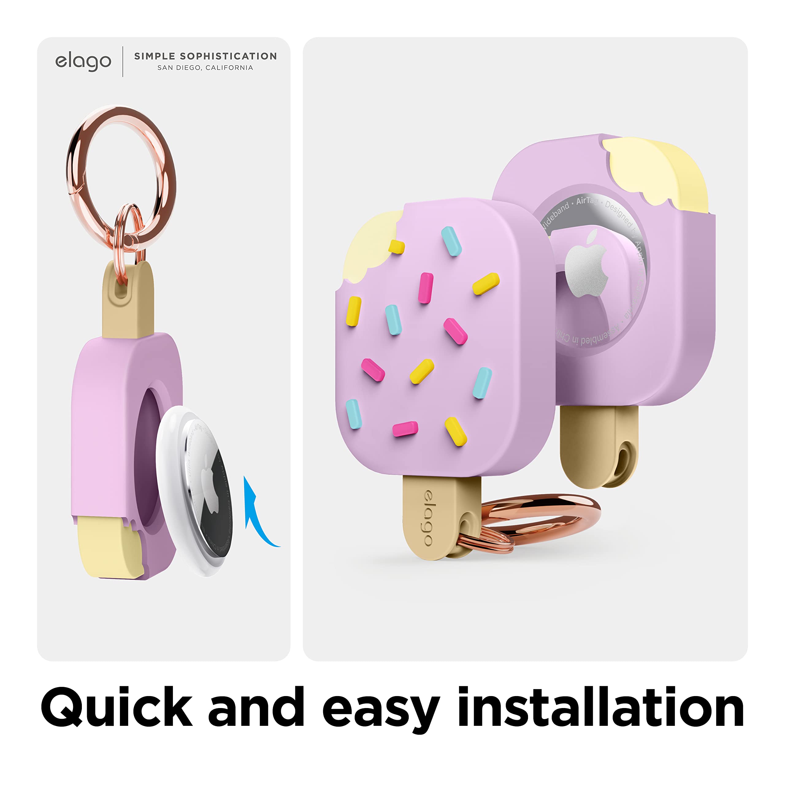 elago Ice Cream Case for Apple AirTag Keychain - Protective AirTag Holder with Carabiner Key Ring (Lavender) | Track Pets, Keys, Wallets & Bags | Perfect for Travel, Hiking & Daily Use