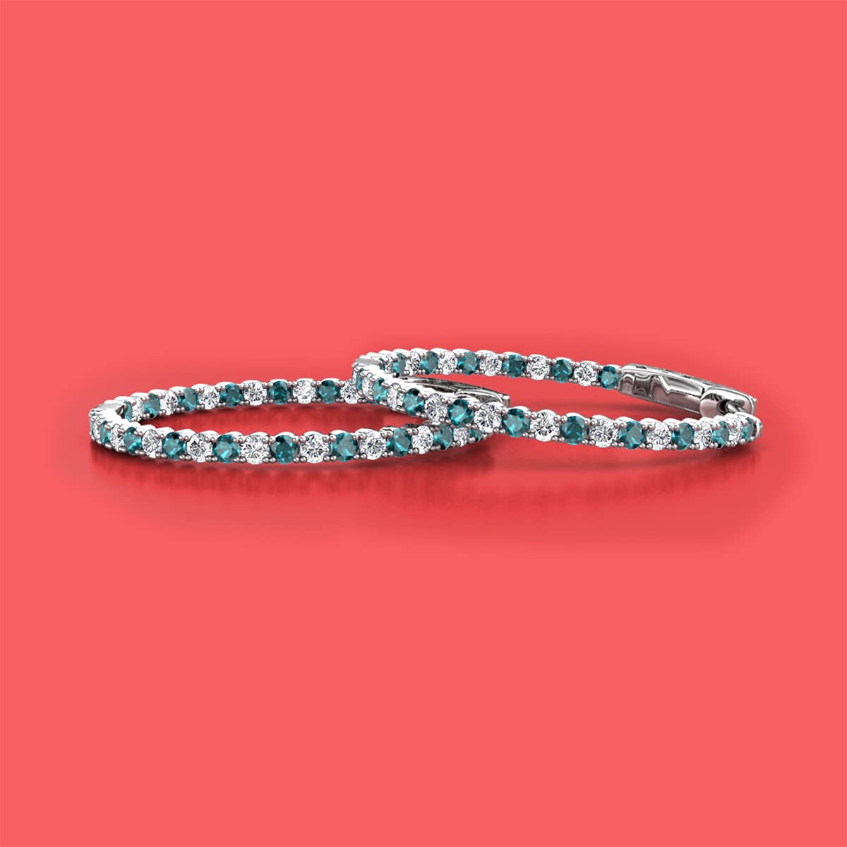 14K White Gold London Blue Topaz & Natural Diamond Inside-Out Hoop Earrings 2.85ctw - Elegant Jewelry for Weddings, Parties & Special Occasions