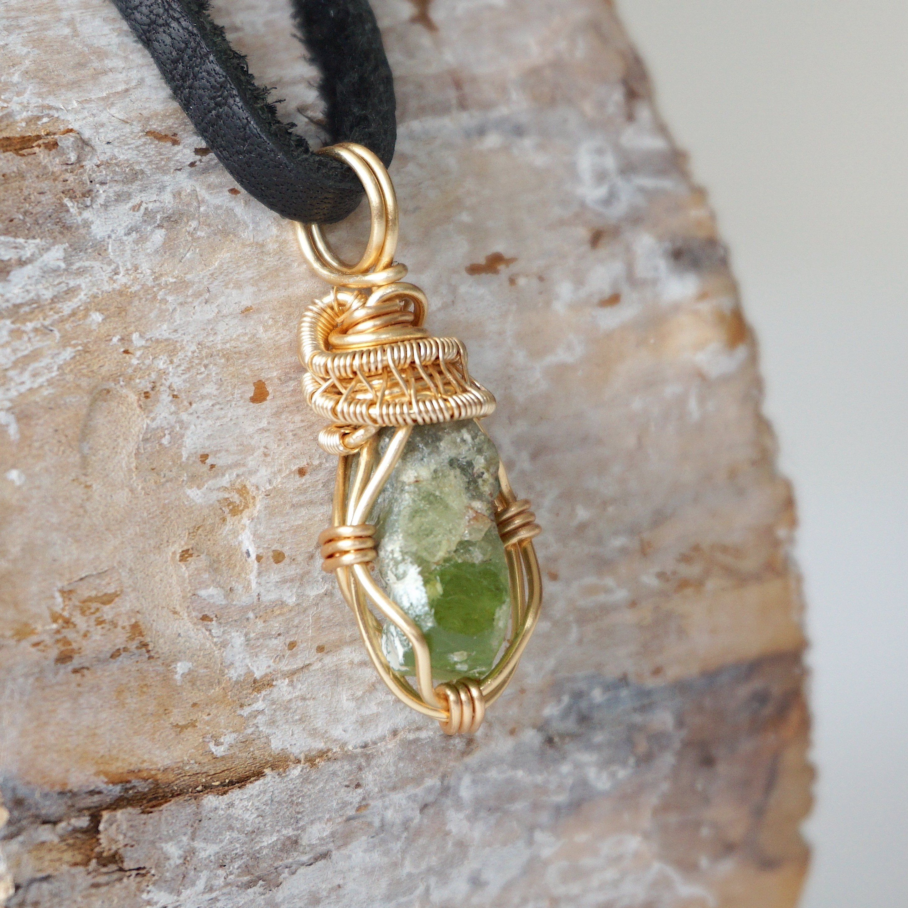 Peridot Necklace - 14k Gold Filled Wrapped Charm Pendant Jewelry for Women, Gift for Her, Birthday, Anniversary, Valentine's Day