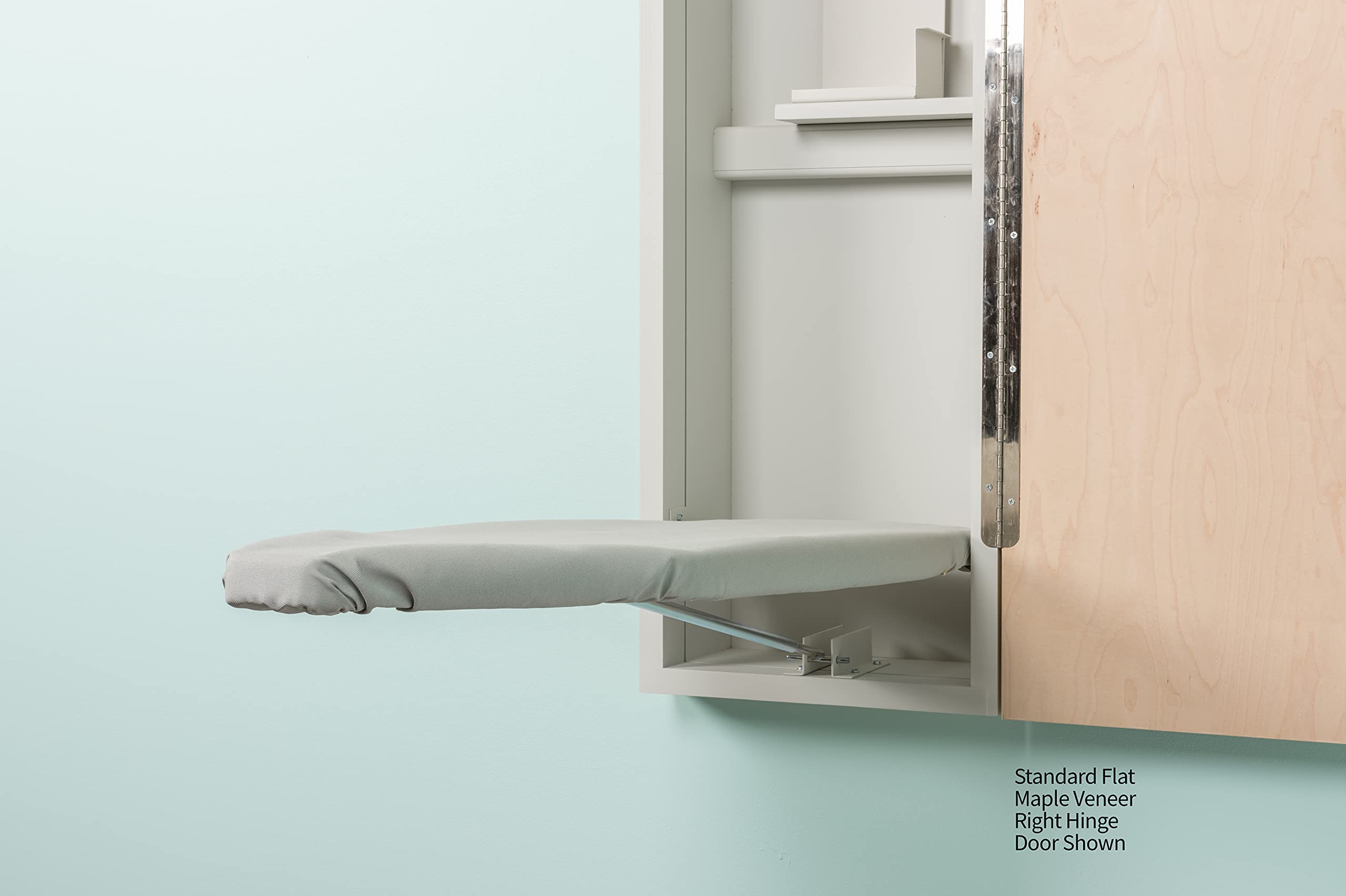 Built-In Ironing Center with 42 Inch Ironing Board | Electrical System & Hot Iron Storage | White Flat Door E42FWU | Perfect for Laundry Rooms & Home Organization
