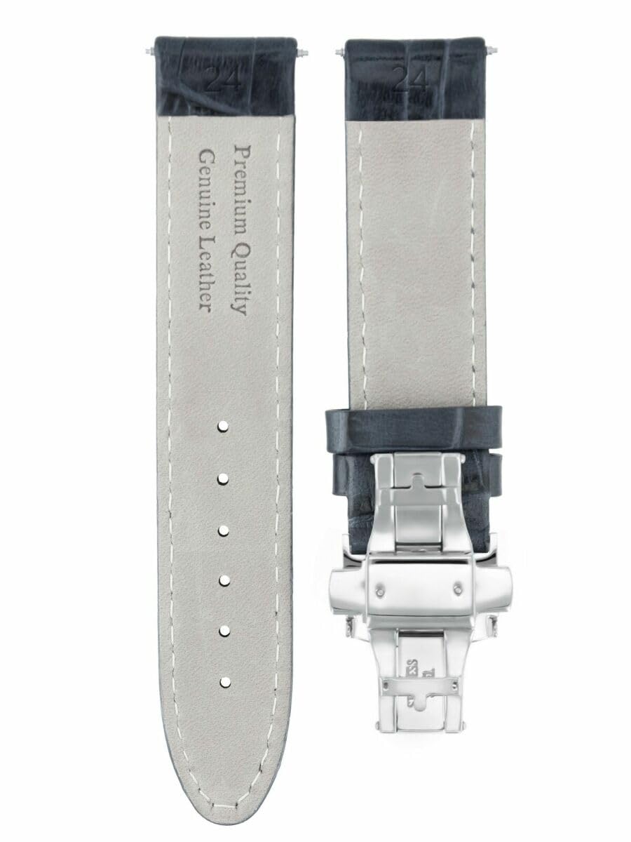 24mm Genuine Leather Watch Band Strap with Clasp - Compatible with Panerai Luminor Marina 312 - Black Replacement Watch Strap for Men | Perfect for Business, Casual & Outdoor Activities