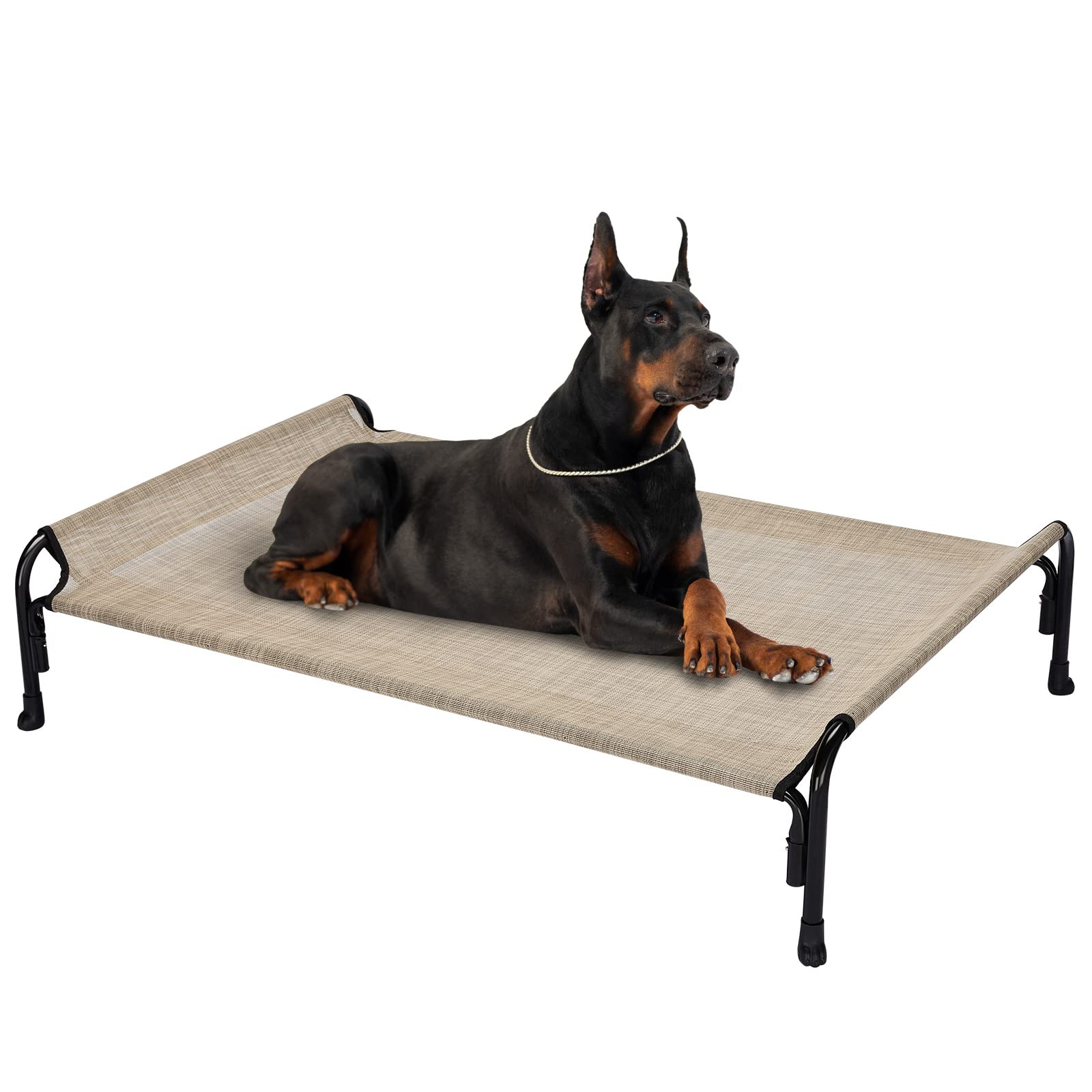 Veehoo Elevated Dog Bed for Large Dogs - Cooling Raised Pet Cot with Slope Headrest, Washable & Breathable - Indoor, Outdoor & Camping Use - X-Large Beige Coffee (CWC2204)