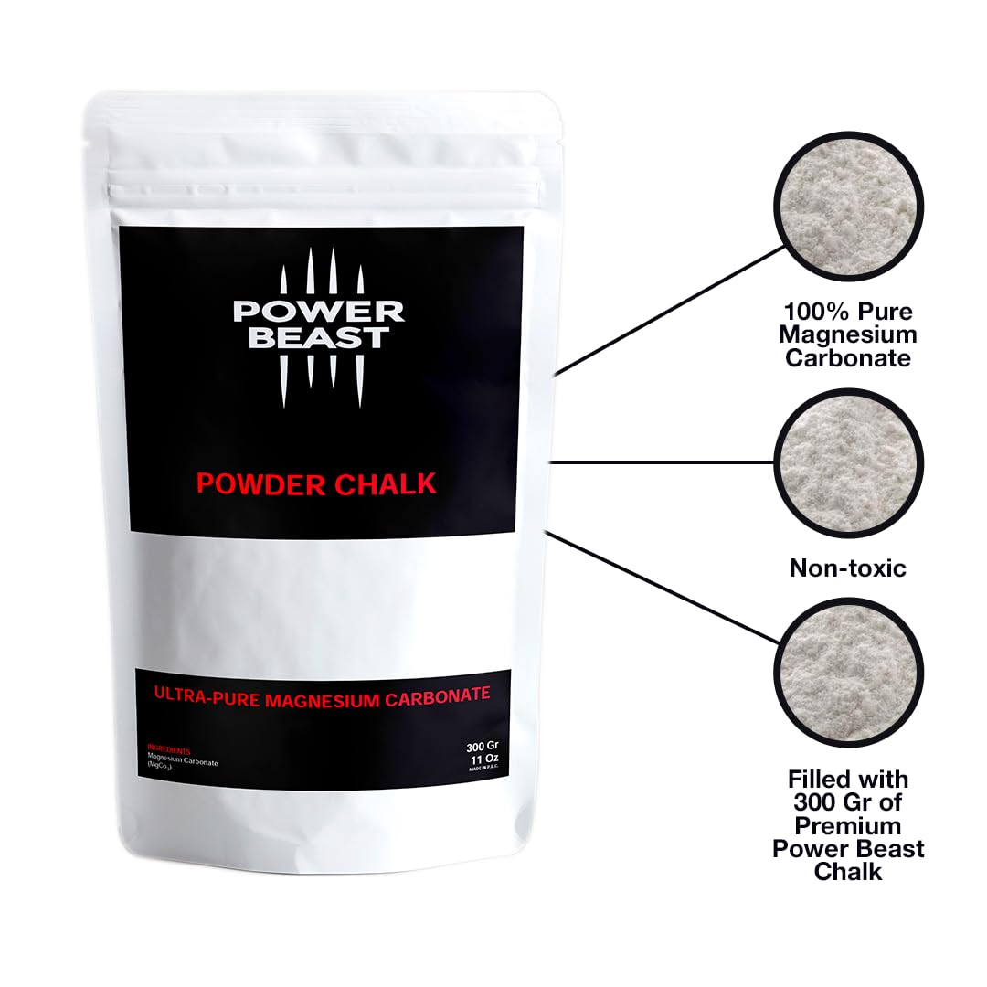 Power Beast Magnesium Carbonate Gym Chalk 300g (10.58oz) - Premium Workout Chalk for Weightlifting, Rock Climbing, Gymnastics & Bouldering | Improves Grip Strength | Ideal for Gym, Climbing & Billiards | Sweat-Absorbing Sports Chalk Powder