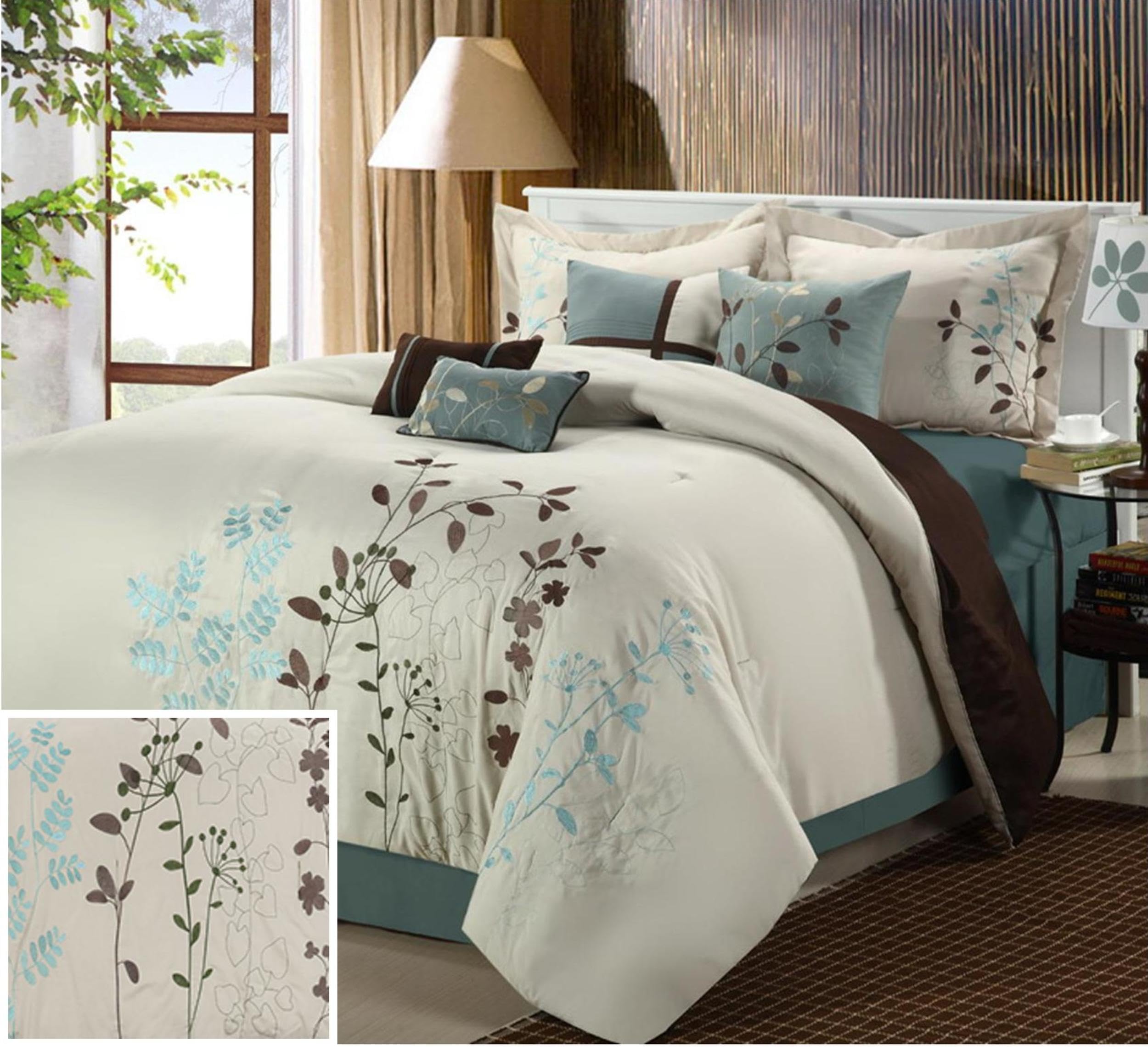 Chic Home Bliss Garden 8-Piece Embroidered King Size Comforter Set in Beige - Luxury Bedding for Master Bedroom & Guest Room Decor