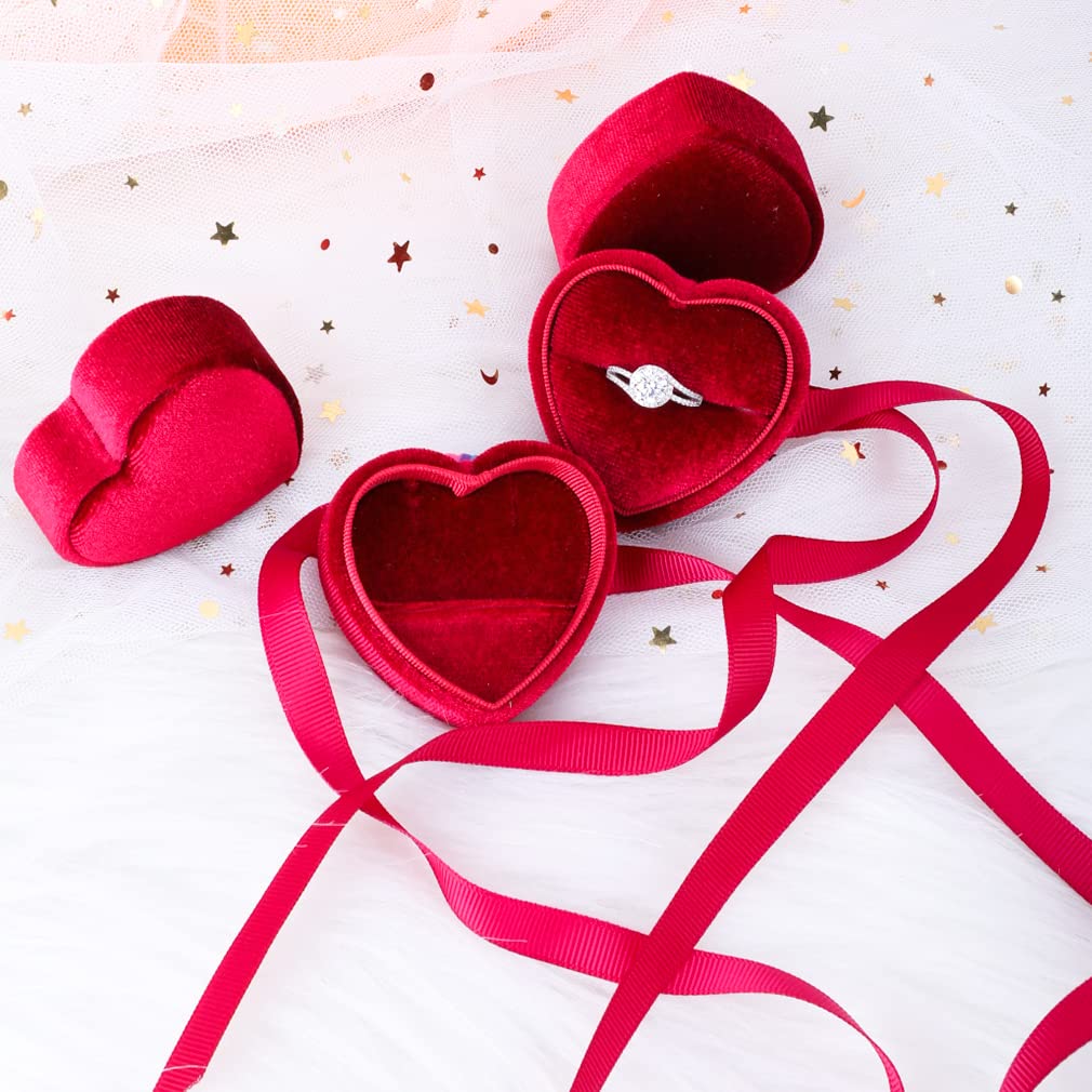 iSuperb 2-Piece Velvet Heart-Shaped Jewelry Box Set - Wedding Ring Box, Necklace & Earring Organizer for Engagement Proposal, Gift Storage (Wine Red) | Perfect for Bridal Showers, Anniversary Gifts & Jewelry Display
