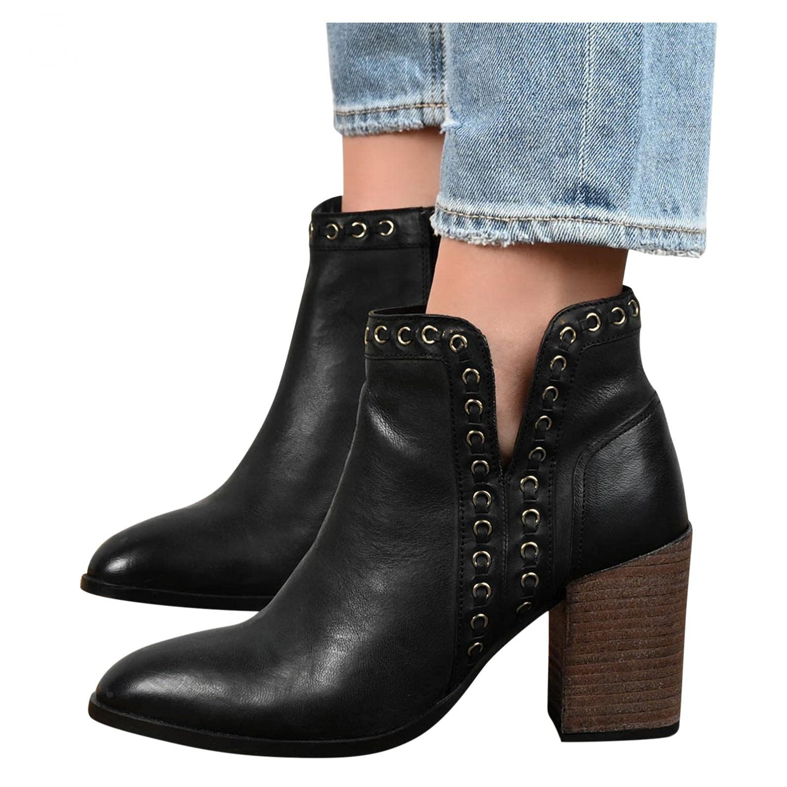 Women's Western Ankle Boots - V-Cut Low Chunky Heel Embroidered Rodeo Booties with Platform | Perfect for Country Dancing, Rodeo Events & Casual Outfits