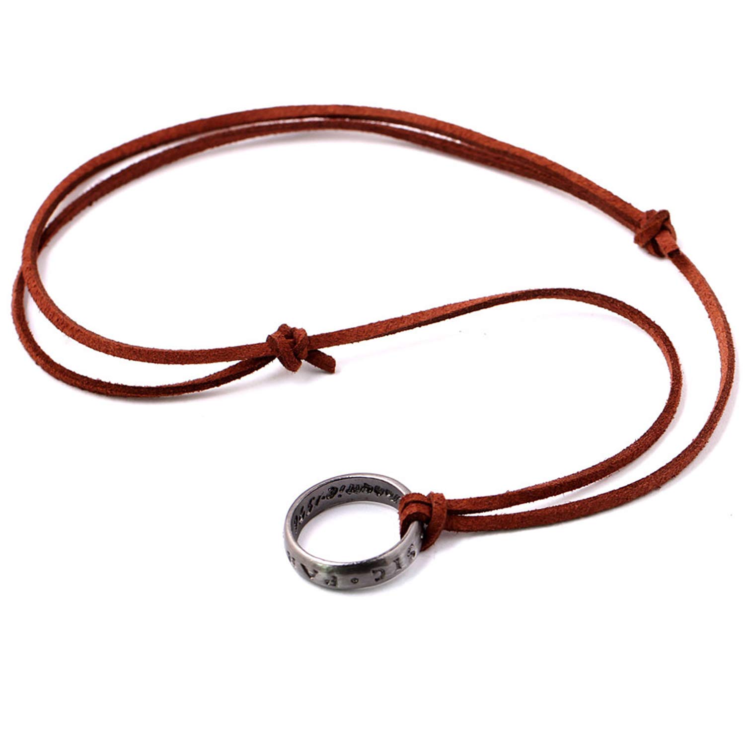 Unisex Uncharted 4 Nathan Drake Ring Pendant Necklace - Adjustable Brown Leather Chain - Perfect for Cosplay, Gaming Events & Adventure-Themed Gifts