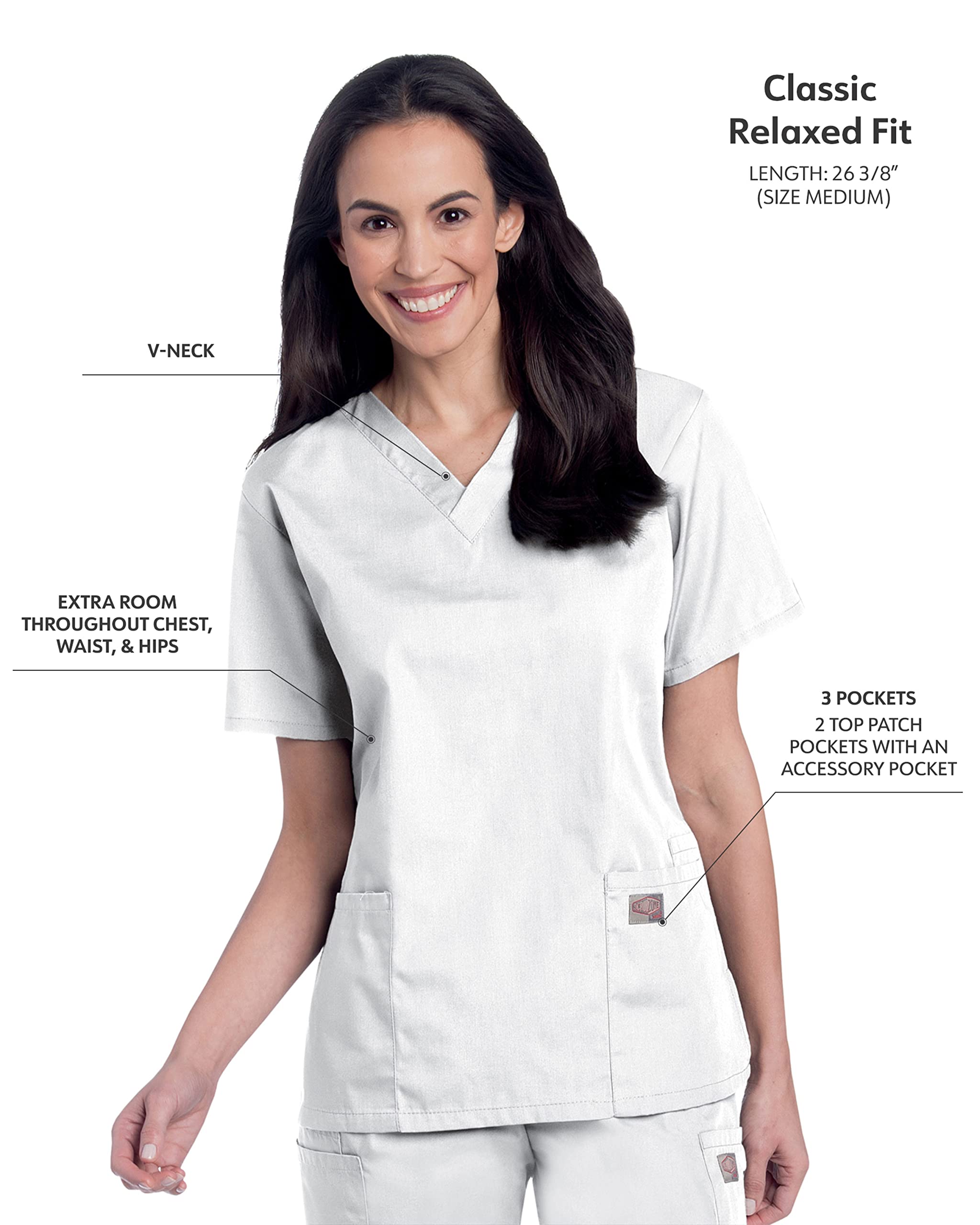 Landau Scrub Zone Relaxed Fit 2-Pocket V-Neck Scrub Top for Women 70221 - Comfortable Medical Uniform for Nurses & Healthcare Professionals - Perfect for Hospitals, Clinics & Long Shifts