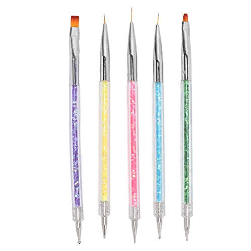 5pcs Nail Art Brush Set - Double Headed Nail Gel Polish Painting & Dotting Pen Kit for Professional & Home Salon Use - Perfect for Nail Art Design, Manicures & DIY Nail Care