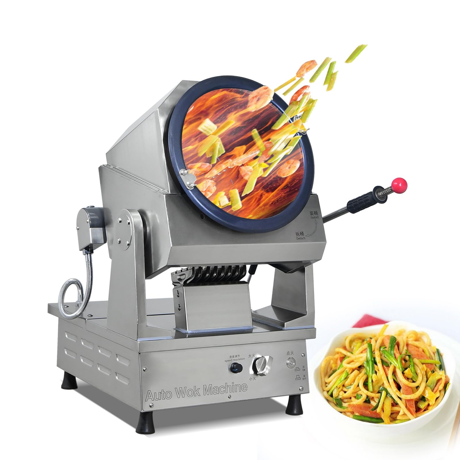 360° Automatic Stir Fry Cooker - Portable Drum Type Stirring Machine for Restaurants, Schools & Companies | Commercial Auto Cooking Wok for Stir-Frying, Sauteing & Food Prep