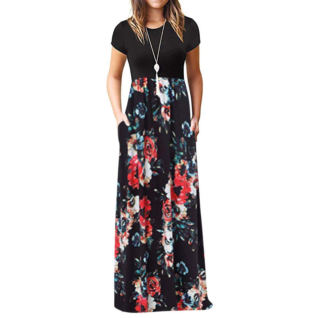 Plus Size Maxi Dresses for Women - Long Sleeve Floral Beach Dress with Pockets | Loose Fit Casual Summer Dress for Vacation, Party & Everyday Wear