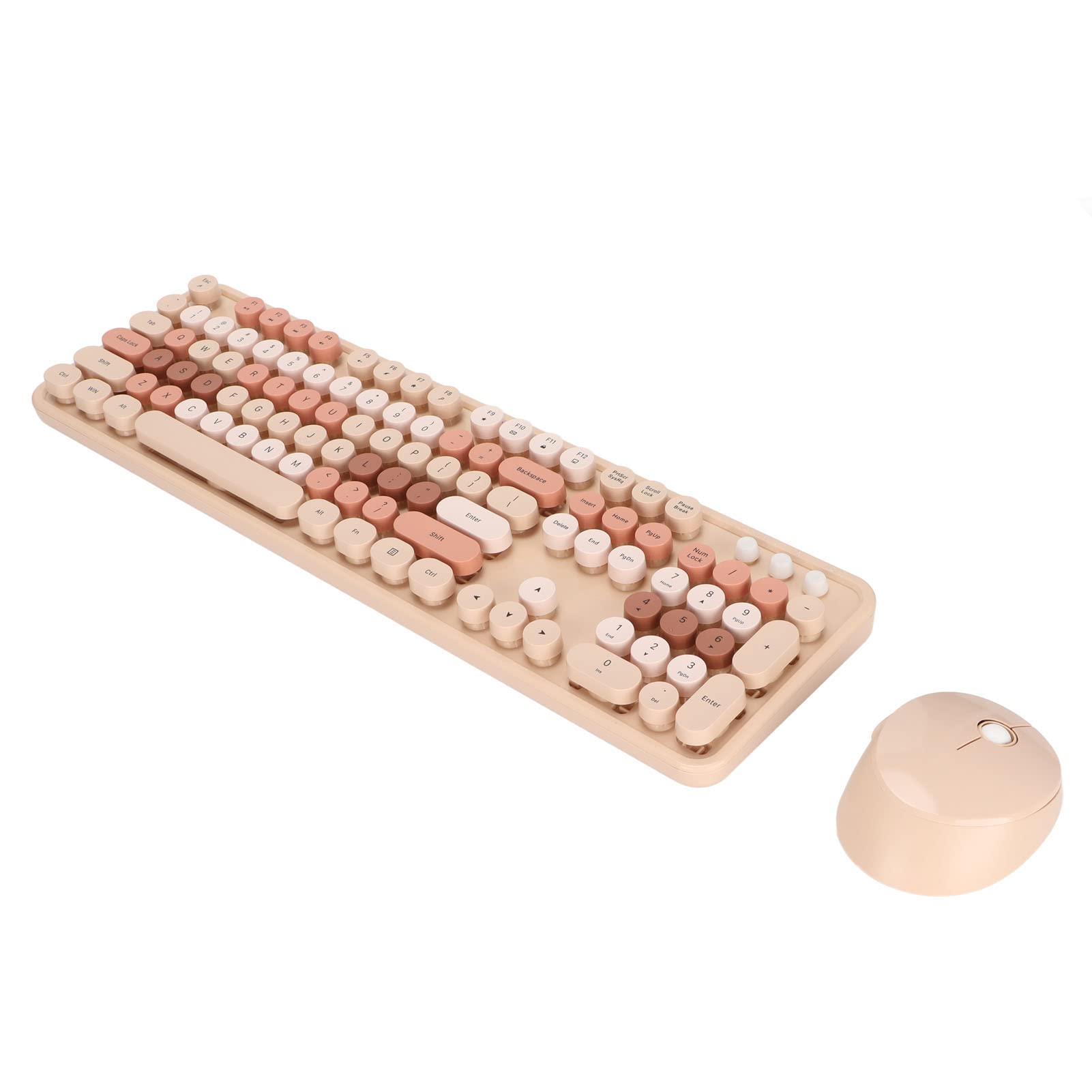 Retro Typewriter Keyboard & Mouse Combo - 104 Keys Ergonomic for Office, Gaming (Milk Tea)