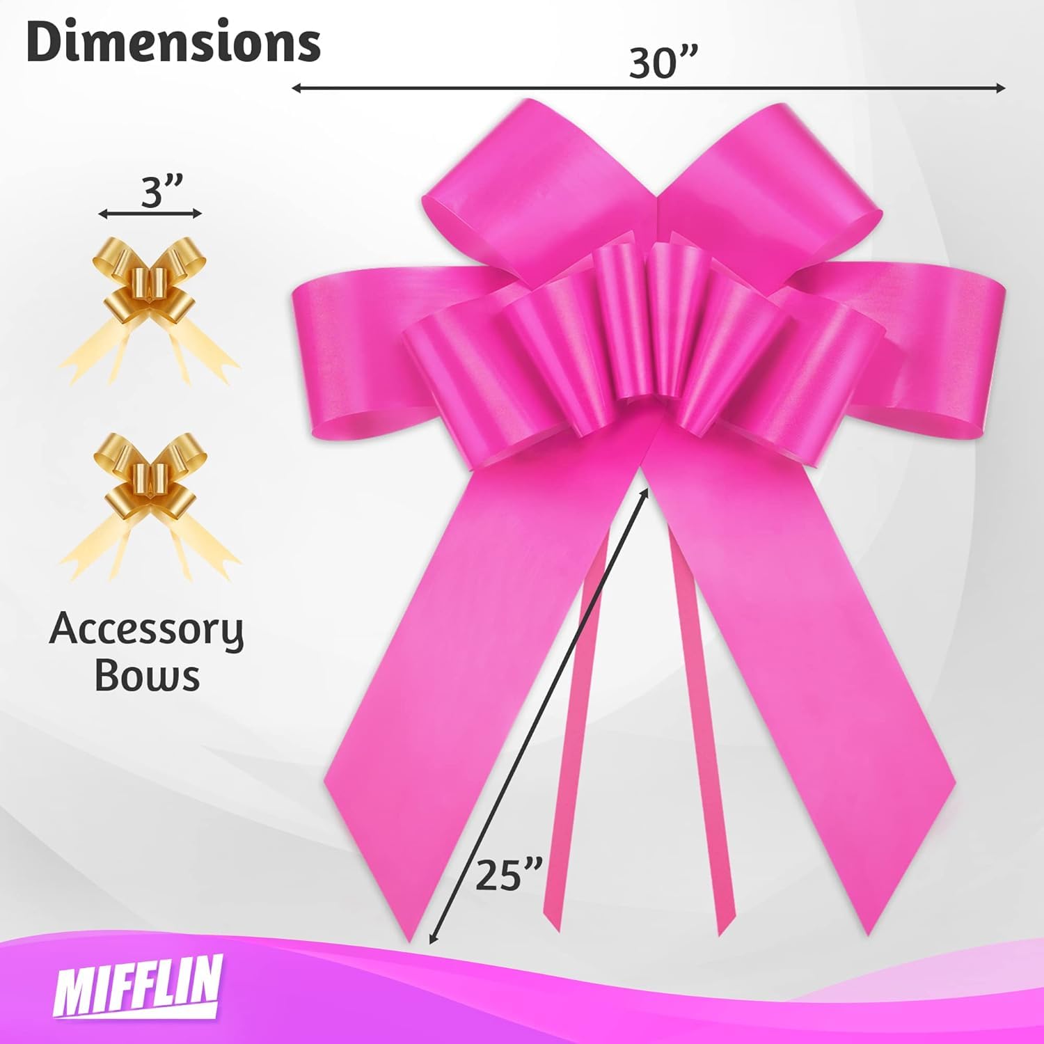 MIFFLIN-USA 30-inch Glossy Pink Butterfly Car Bow - Giant Decorative Gift Bow for Birthday, Christmas, Baby Showers & Gender Reveals - Perfect for Car Decorations, Present Wrapping & Party Decor
