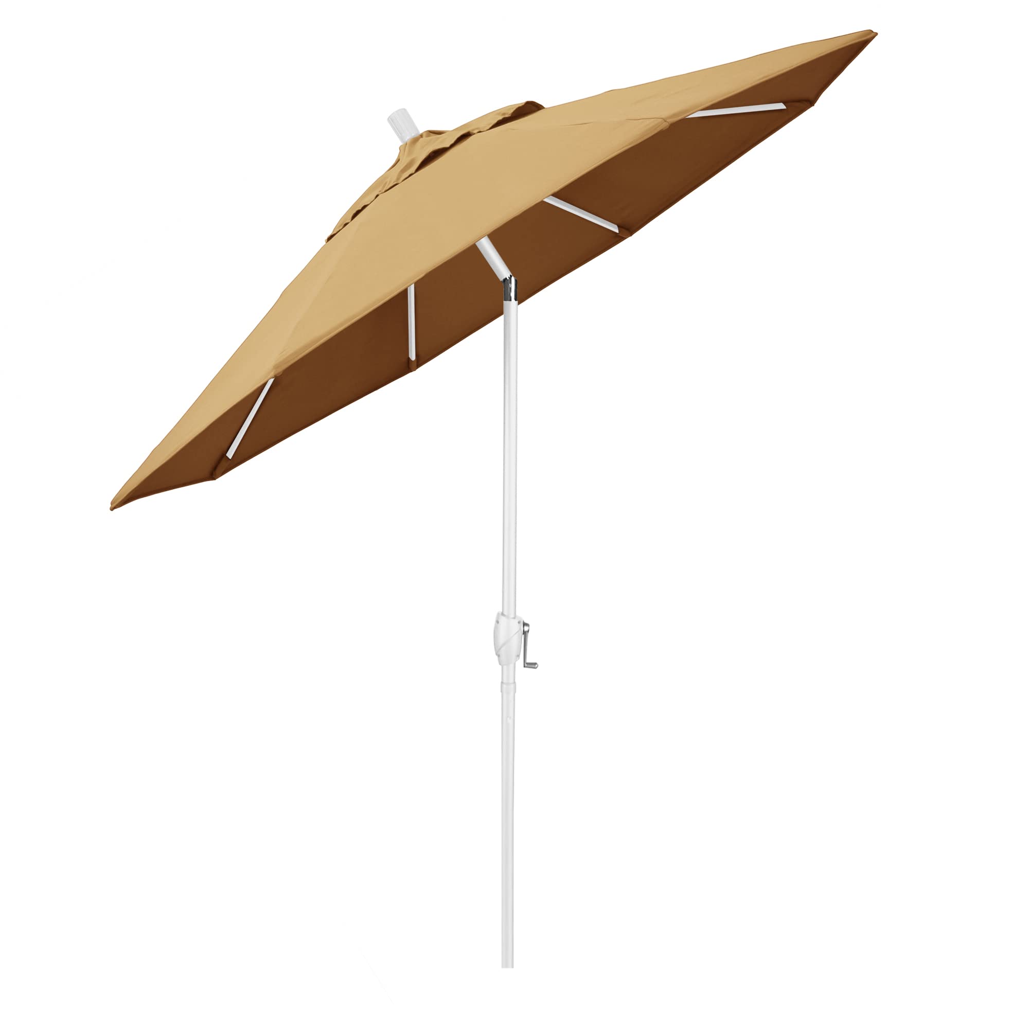 9' Round Aluminum Market Umbrella with Crank Lift & Tilt - White Pole & Wheat Canopy for Patio & Outdoor Dining