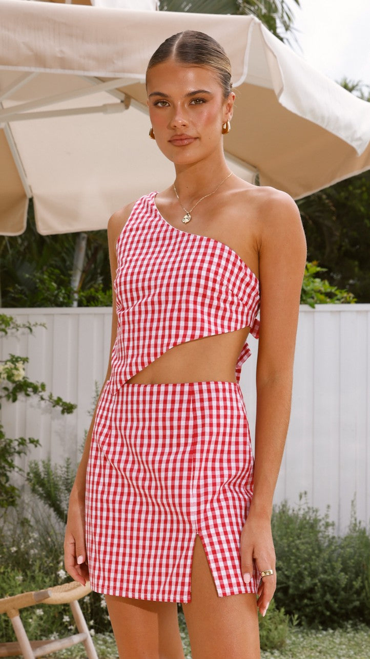 Jalisa Mini Skirt for Women - Stretchy High Waist Short Skirt in Picnic Red | Perfect for Summer Outfits, Beach Vacations & Casual Dates