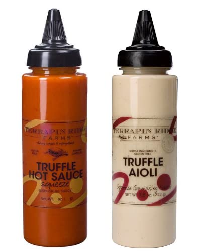 Terrapin Ridge Farms Gourmet Truffle Hot Sauce & Truffle Aioli Set - 2 Premium Squeeze Bottles for Cooking, Grilling & Garnishing - Perfect for Steak, Burgers, Pasta & Appetizers