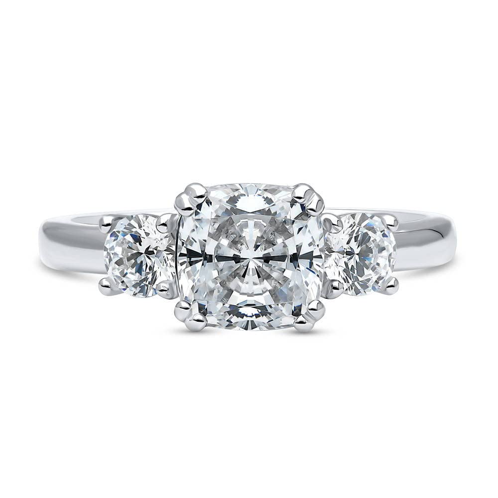 BERRICLE Sterling Silver 3-Stone Wedding Engagement Ring 2 Carat Cushion Cut Cubic Zirconia CZ Promise Ring for Women, Rhodium Plated Size 4-10 - Elegant Gift for Anniversary, Proposal & Special Occasions