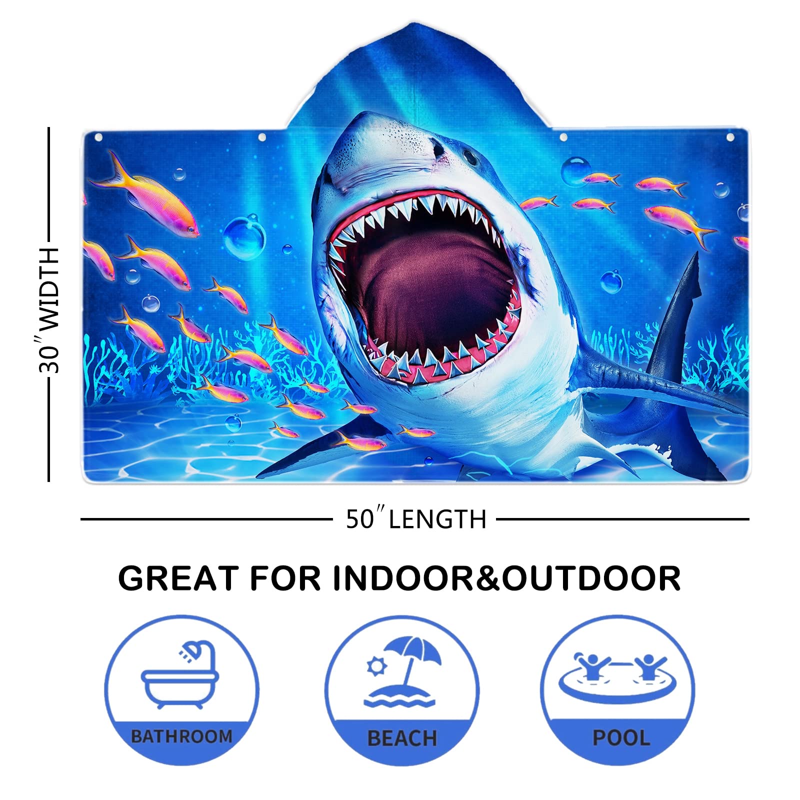 Shark Hooded Beach Towel for Kids - 30