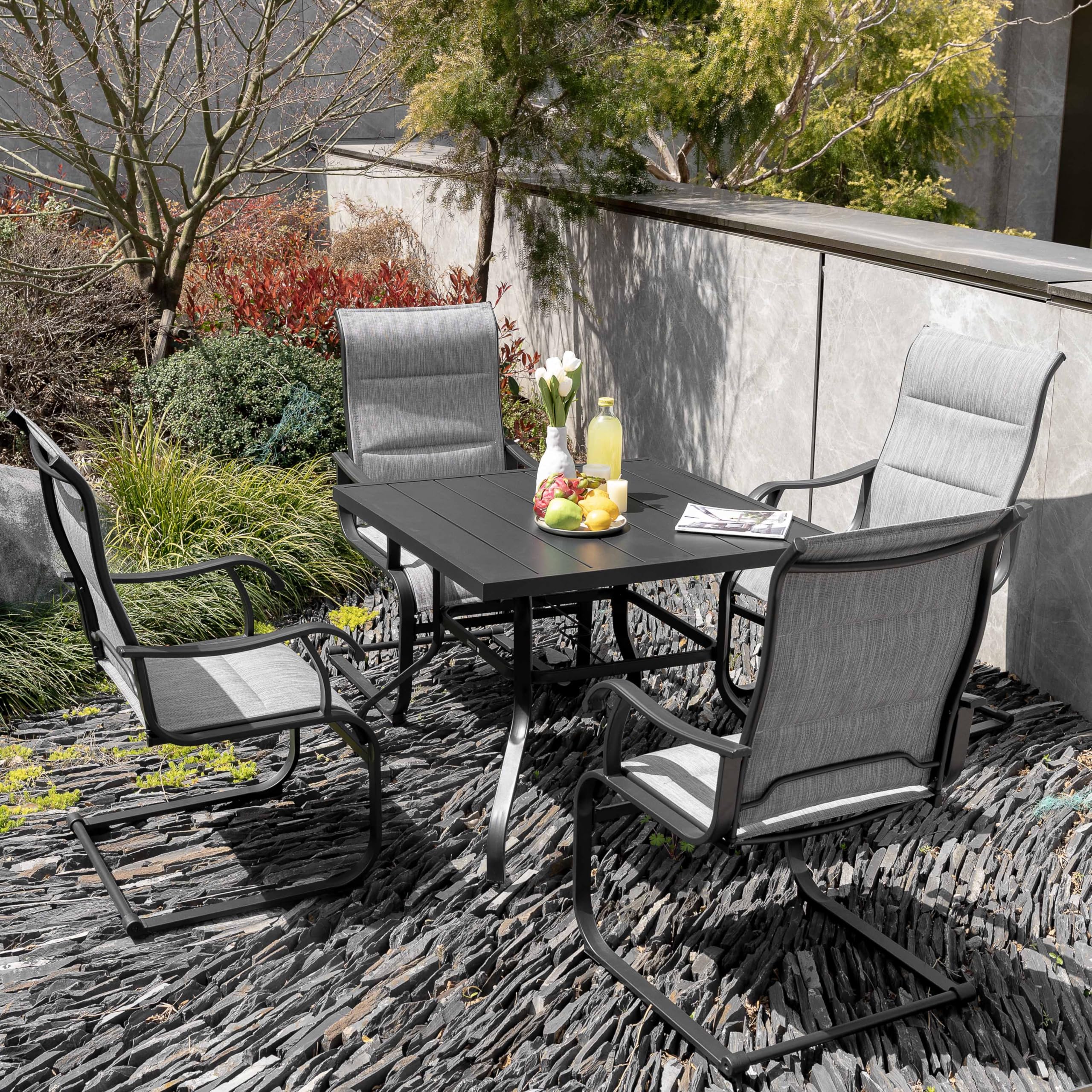 NUU GARDEN 5-Piece Outdoor Dining Set - 4 All-Weather Textilene Padded Patio Chairs & 37