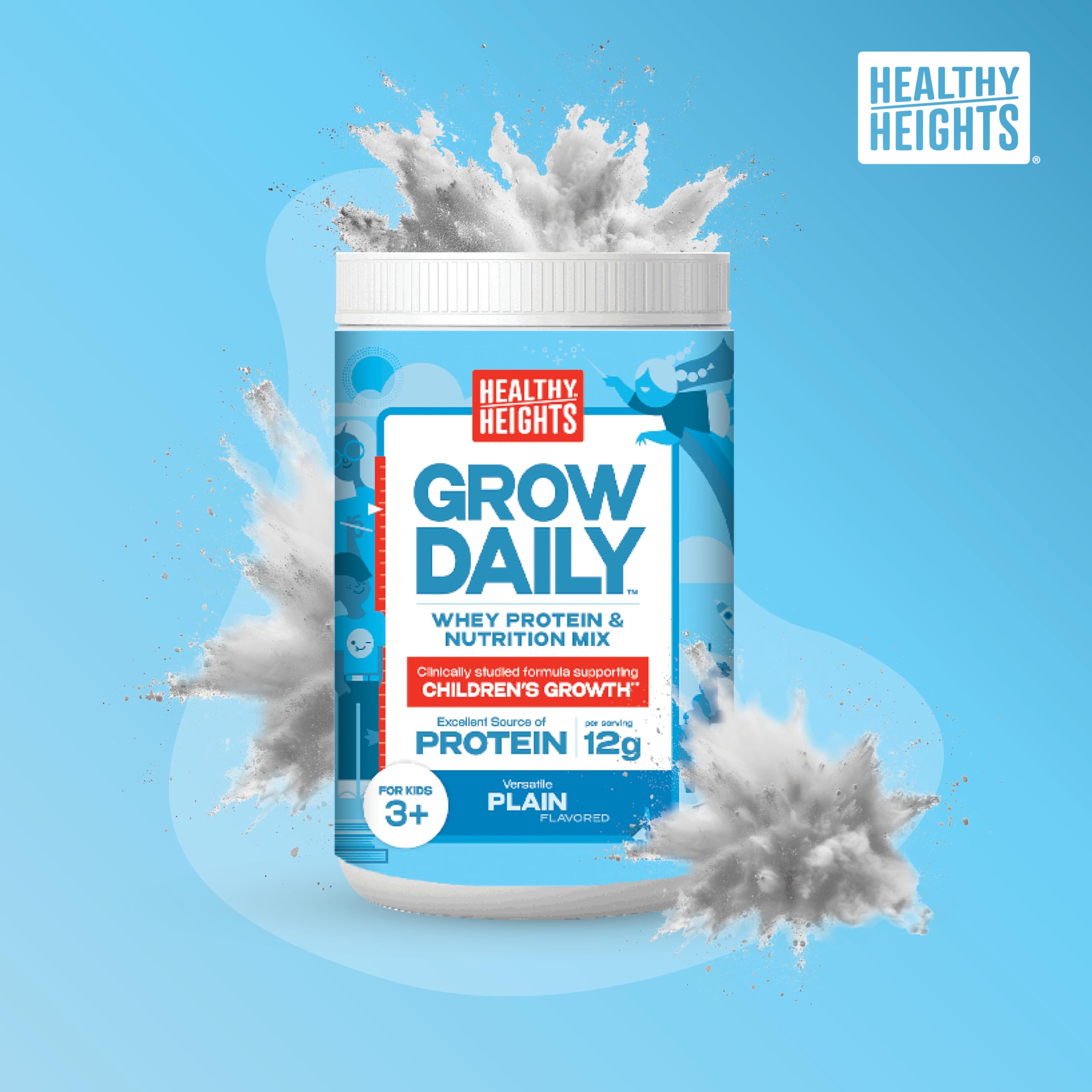 Healthy Heights Grow Daily Kids Protein Drink Mix (Plain) - High Protein Shake for Children Ages 3+ | Supports Growth & Development | Perfect for Breakfast, Snacks & Active Lifestyles