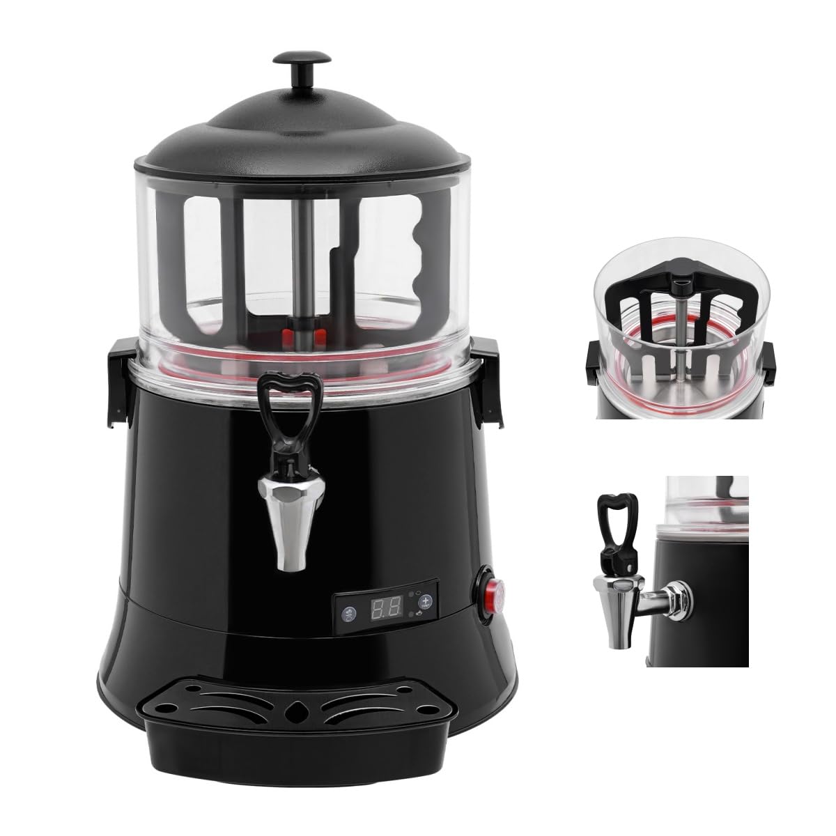 5L Commercial Hot Chocolate Machine 400W with Temperature Control (86-194°F) - Hot Beverage Dispenser for Milk, Soy Milk, Tea - Perfect for Cafés, Restaurants & Events (Black)