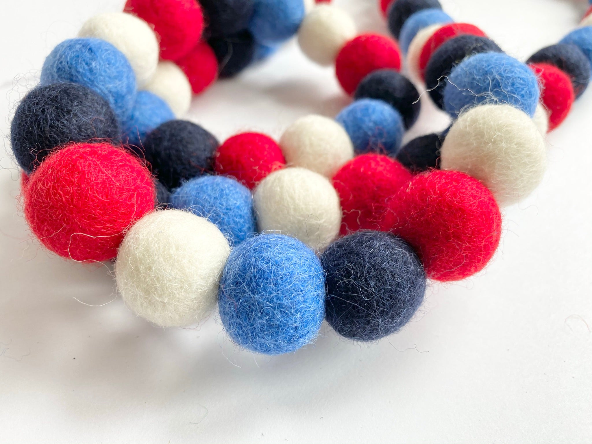 Red White and Blue Felt Ball Garland - Patriotic Party Decor for 4th of July, Baby Shower, Nursery, Wedding & Home Decoration
