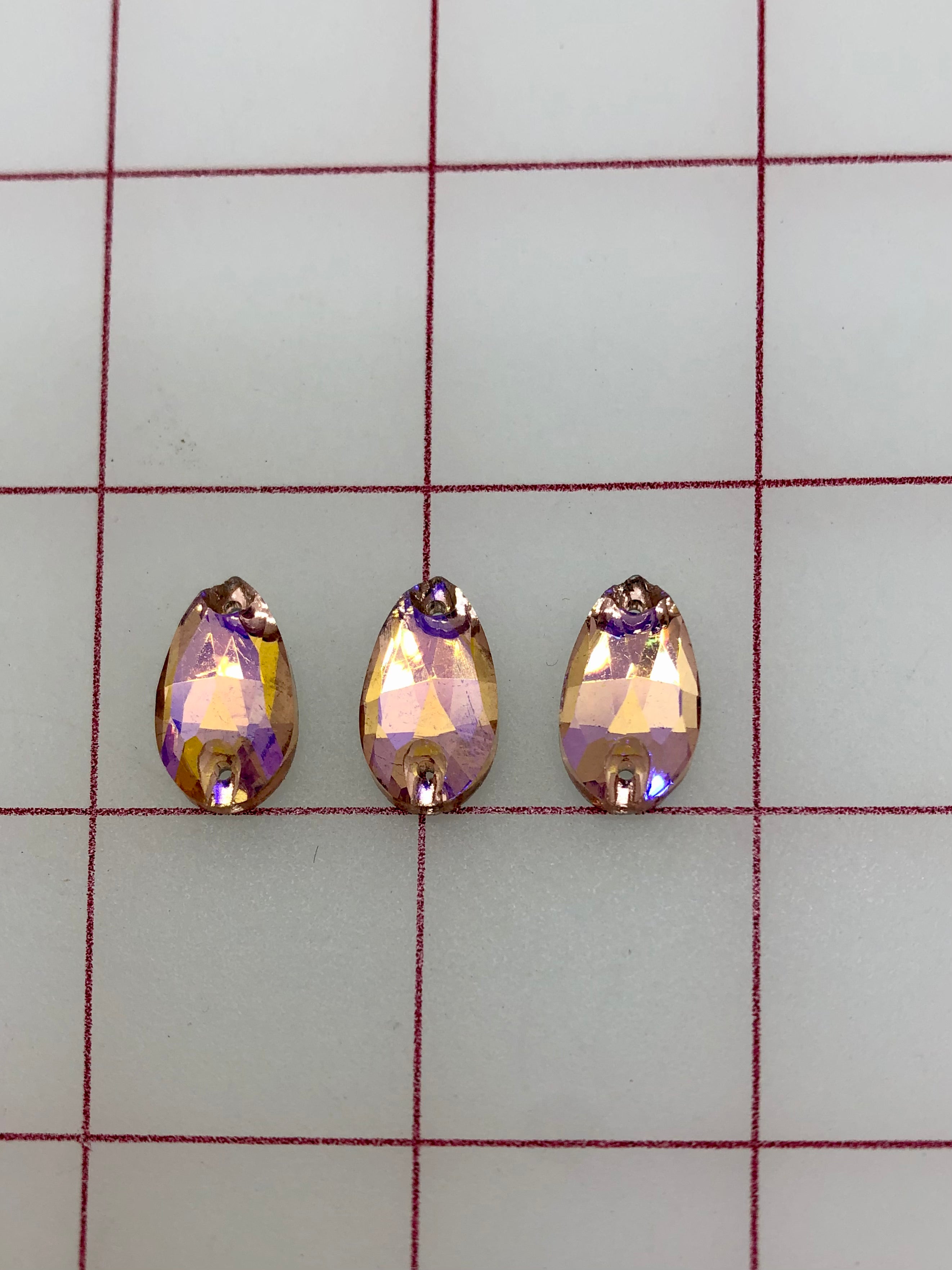 10x18mm Czech Rhinestones - Bright Cut Light Peach AB Pear Shape Sew On for DIY Clothing, Wedding Dresses & Costume Jewelry Making