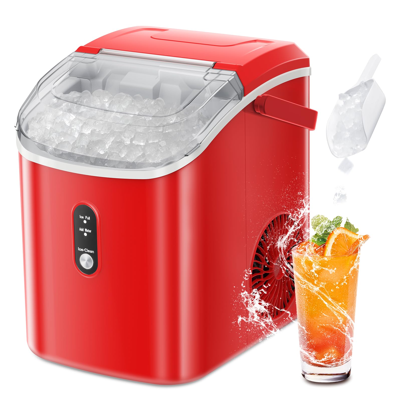 ZAFRO Portable Countertop Ice Maker with Handle & Indicator Lights - 7-Minute Fast Ice Making, 35Lbs/24H Capacity, Self-Cleaning Ice Machine with Ice Basket & Scoop - Perfect for Home, Office, Parties & Bars (Red) - Great for Cocktails, Iced Drinks & Entertaining Guests