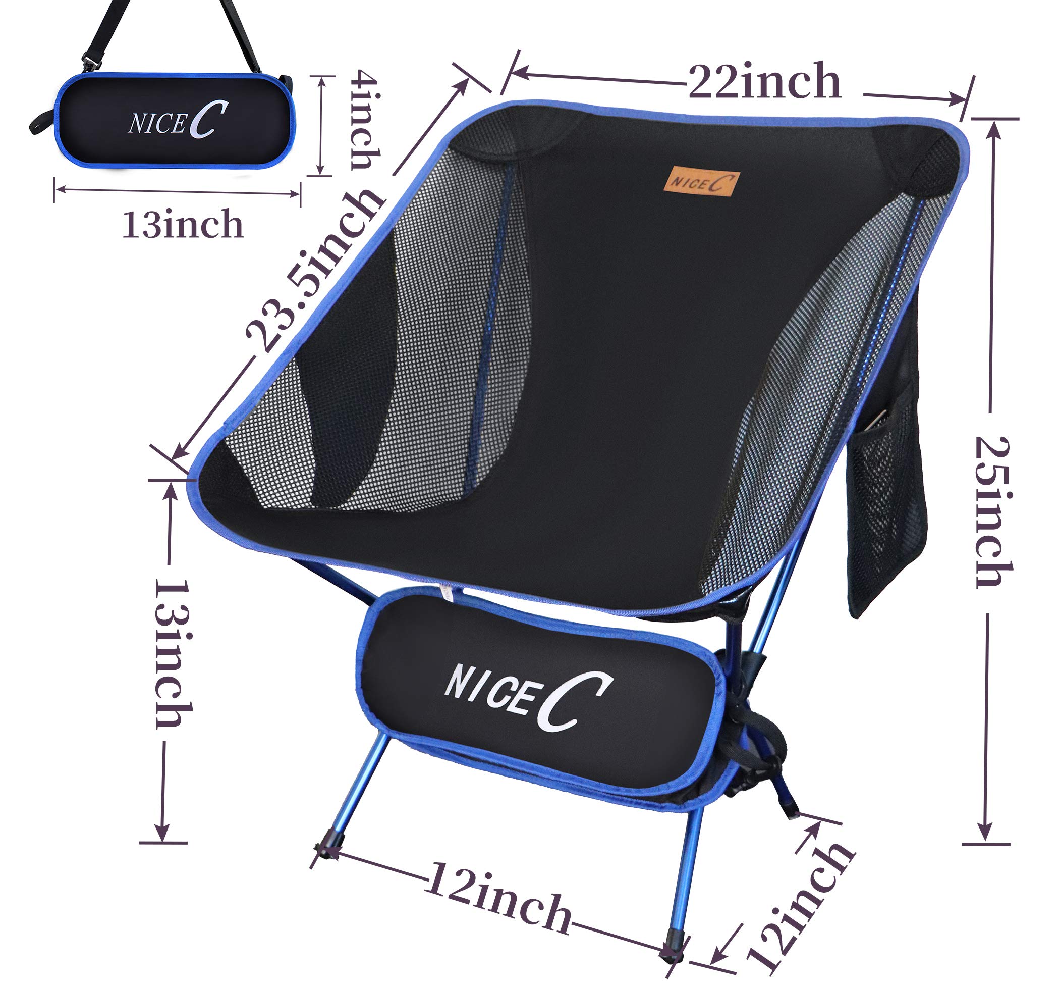 Premium Ultralight Folding Camping Chairs for Adults - Portable Compact Outdoor Chairs with 2 Storage Pockets & Carry Bag - Perfect for Camping, Hiking, Travel, Picnics, Beach, Festivals & Backyard (2-Pack, Blue)