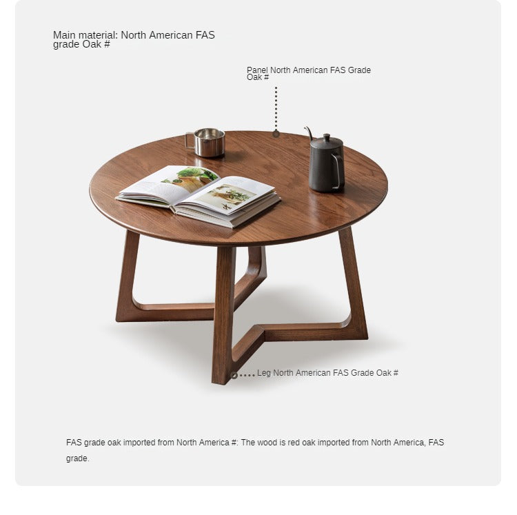Solid Oak Wood Round Modern Coffee Table - Stylish Centerpiece for Living Room, Lounge & Office Decor