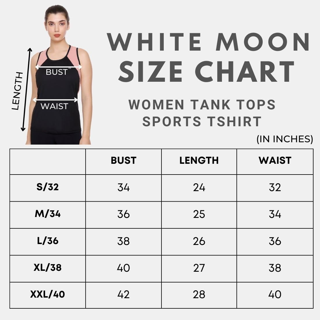 White Moon Polyester Tank Top for Women - Stylish Sleeveless Workout Shirt | Breathable Gym Top for Yoga, Running & Fitness | Comfortable Summer Casual Wear (Pack of 1) | Perfect for Gym, Beach & Everyday Activities