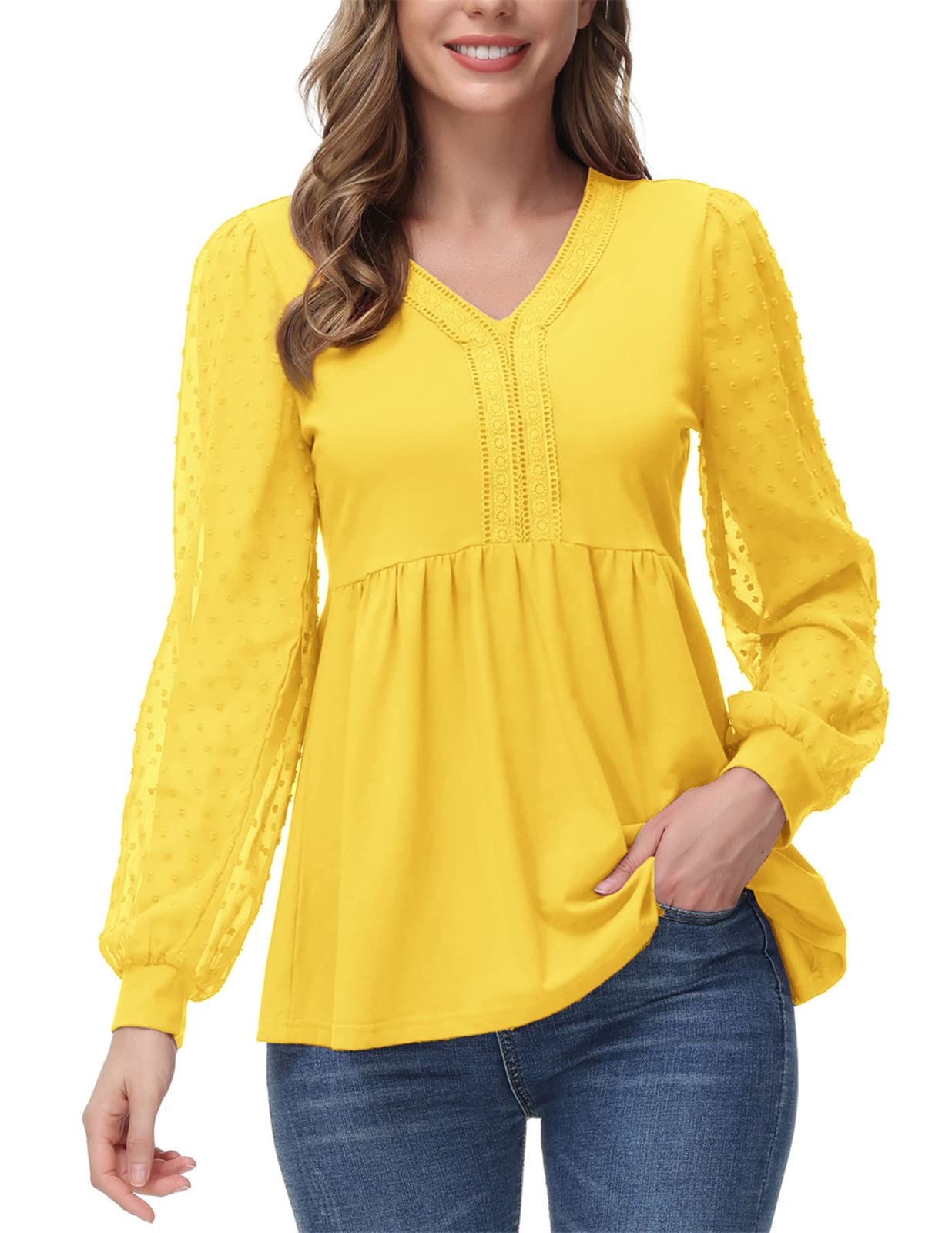 JASAMBAC Women's Peplum Tops - Elegant Lantern Long Sleeve Flare Ruffle Swing Shirt for Casual Wear, Office & Party Outfits