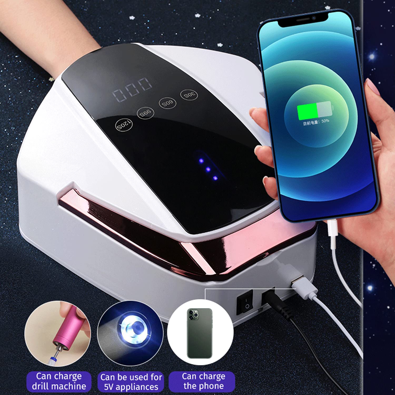 96W Cordless LED UV Nail Lamp with Auto Sensor & LCD Touch Screen - Rechargeable Gel Nail Dryer with 4 Timer Settings - Professional Salon & Home Manicure Kit for Nail Art, Gel Polish Curing & DIY Nail Care