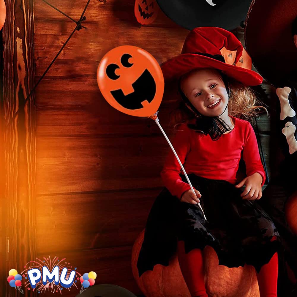 PMU Halloween Big Mouth Jack Balloons - 11 Inch Small Latex Jack-o-Lantern Balloons for Halloween Theme Parties, Decorations & Party Favors - Orange (12 Pack) - Perfect for Spooky Decor, Trick or Treat Bags & Haunted House Parties