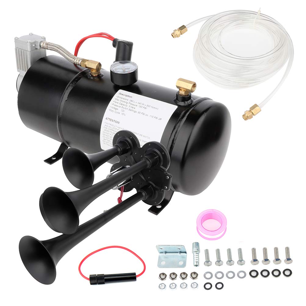 4 Trumpet Train Air Horn Kit with 150 PSI Air Compressor & Tank System - 12V Heavy Duty for Trucks, Cars, Boats & Vans | Perfect for Emergency Alerts, Vehicle Safety & Sporting Events